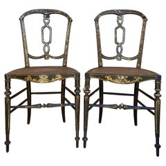 Antique Elizabethan Chairs in Lacquered Black, 1840, Set of 2