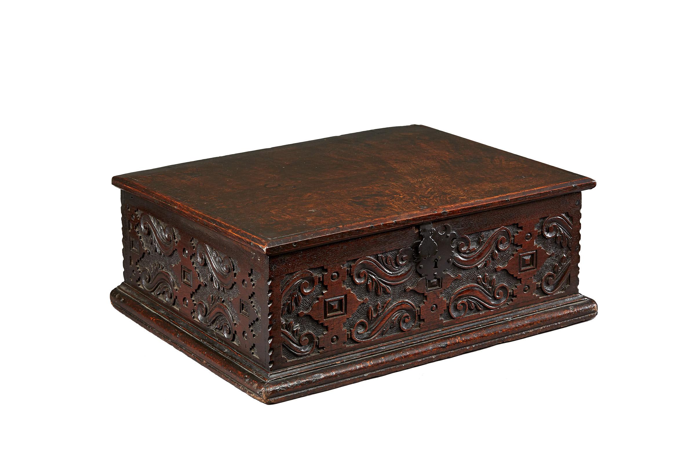 Carved Elizabethan / James I Oak Document Box, English, circa 1600-1620