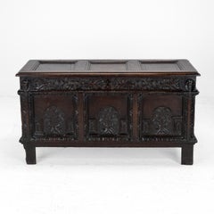 Elizabethan Late c.16th Heavily Carved Oak Coffer c1590 (Tudor Chest Kist)