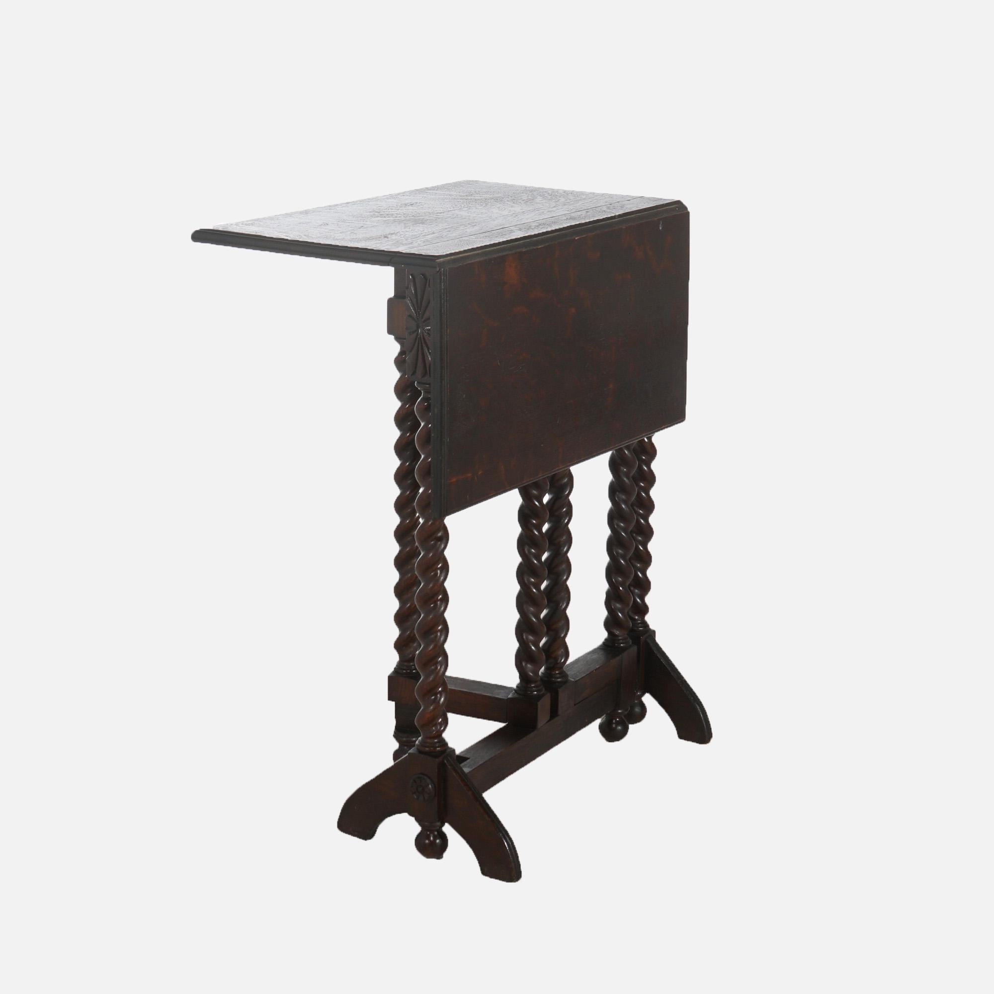 Mesa isabelina de roble plegable y con patas torcidas de cuerda C1900 5