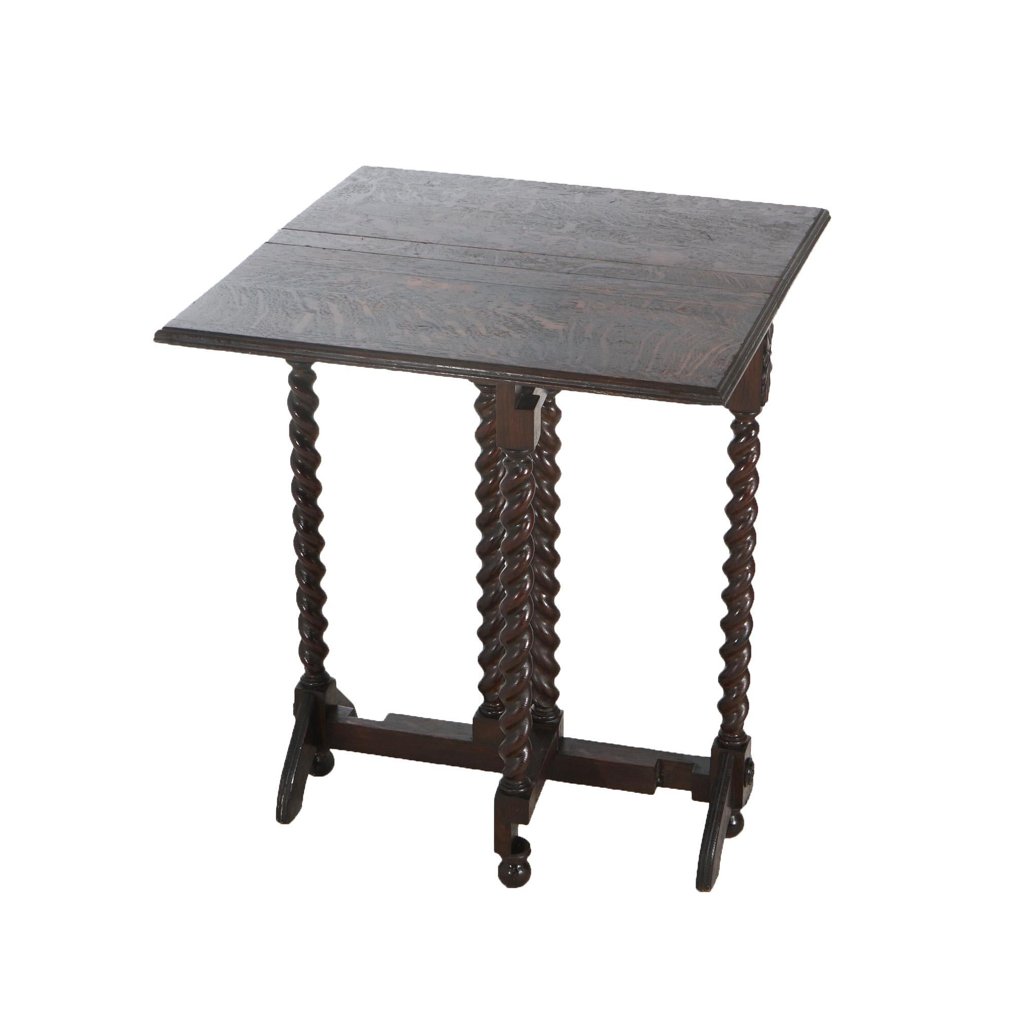 Mesa isabelina de roble plegable y con patas torcidas de cuerda C1900 en Bueno Estado en Big Flats, NY
