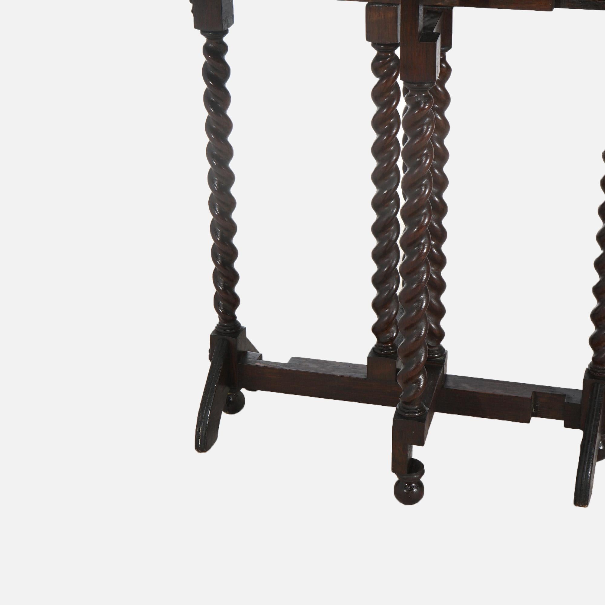 Mesa isabelina de roble plegable y con patas torcidas de cuerda C1900 1