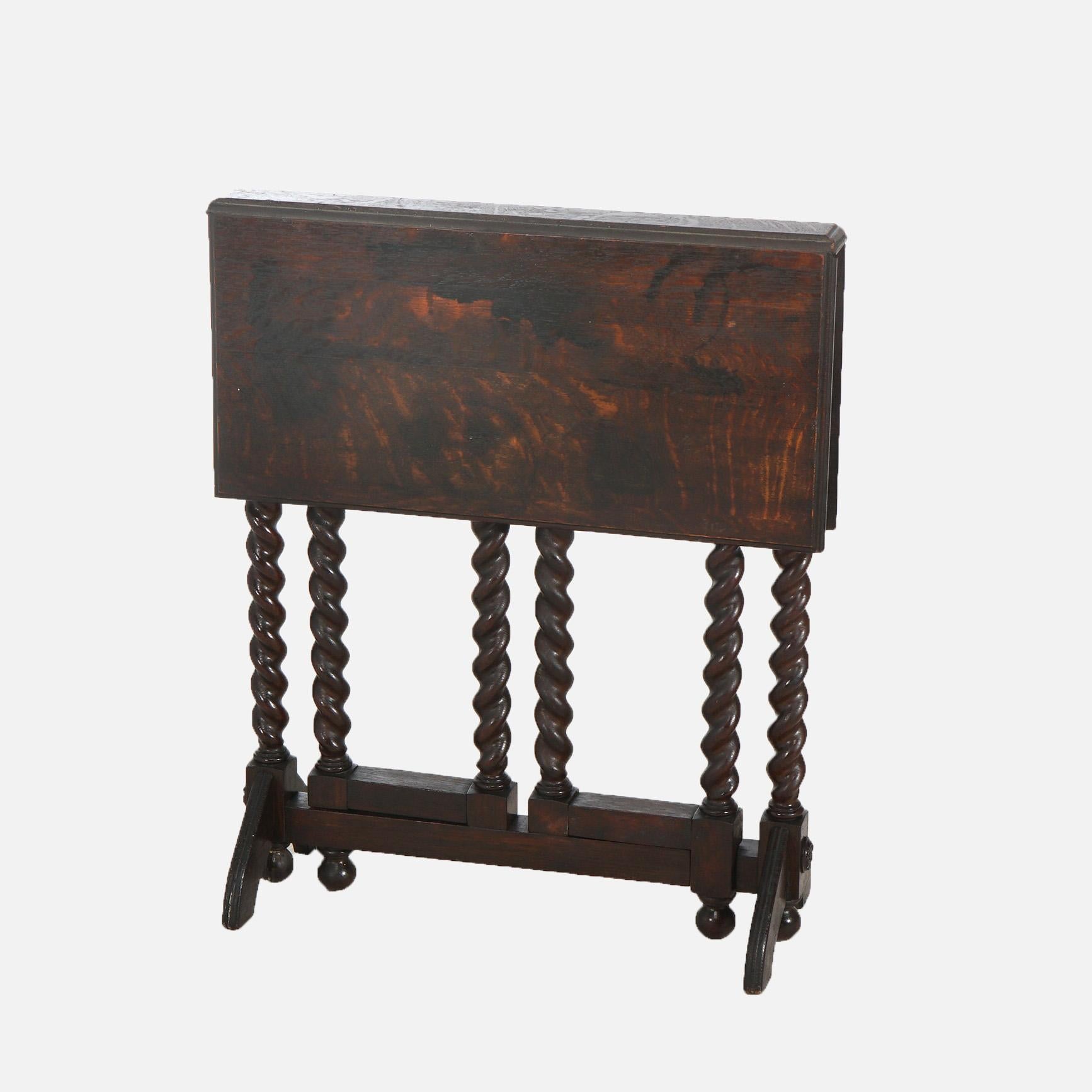 Mesa isabelina de roble plegable y con patas torcidas de cuerda C1900 2
