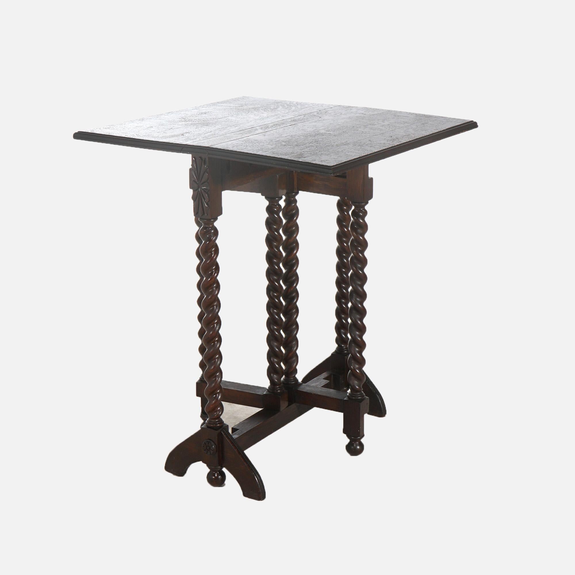 Mesa isabelina de roble plegable y con patas torcidas de cuerda C1900 4