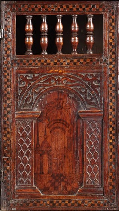 Elizabethan Pine, Oak, and Pen-Work Decorated Wall Glass Cupboard, circa 1580