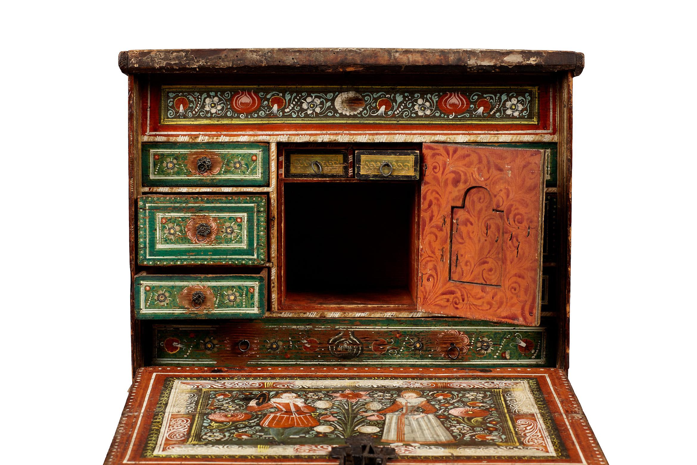 Elizabethan Polychrome Painted Marriage Cabinet, German, circa 1580-1600 3