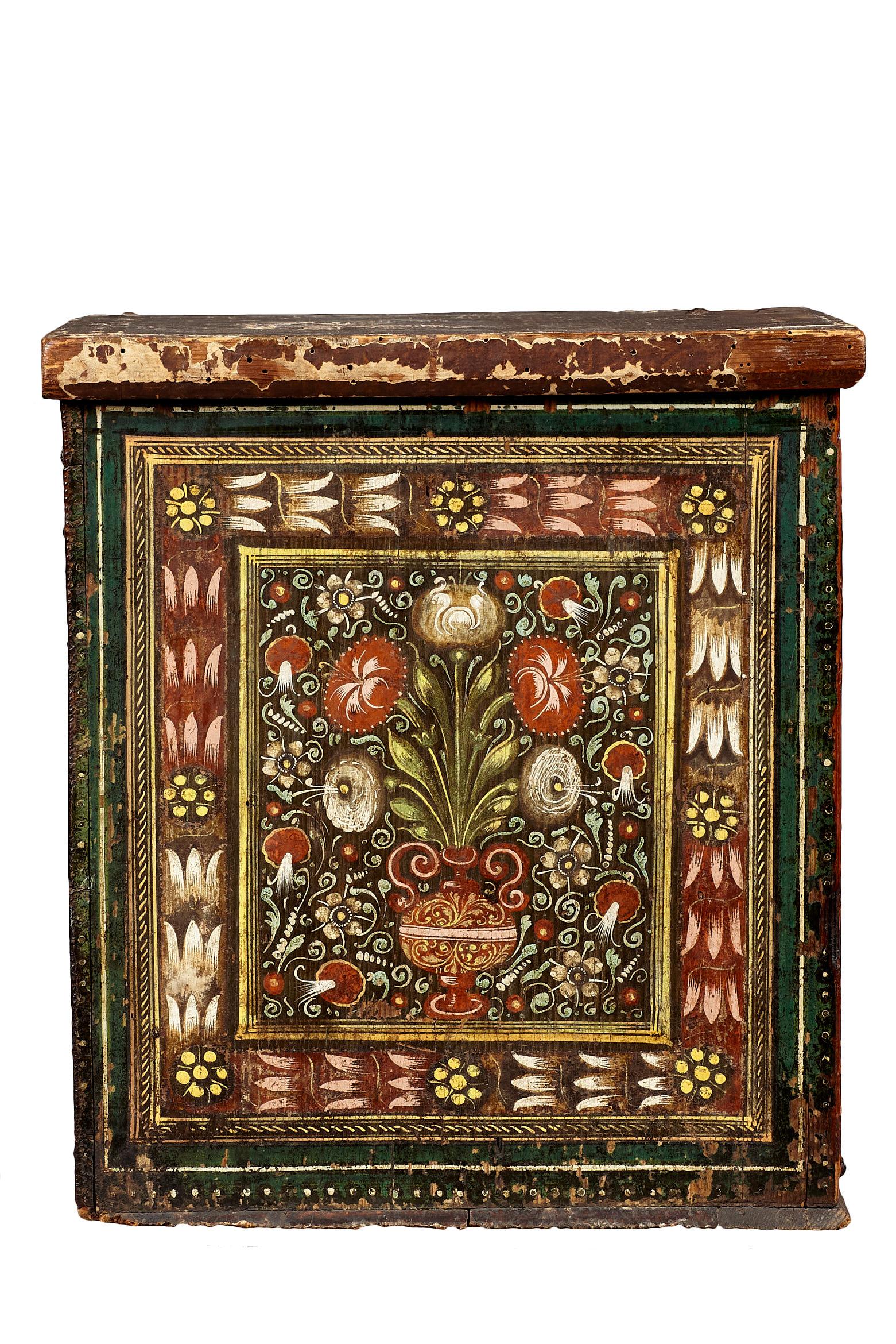 Elizabethan Polychrome Painted Marriage Cabinet, German, circa 1580-1600 4