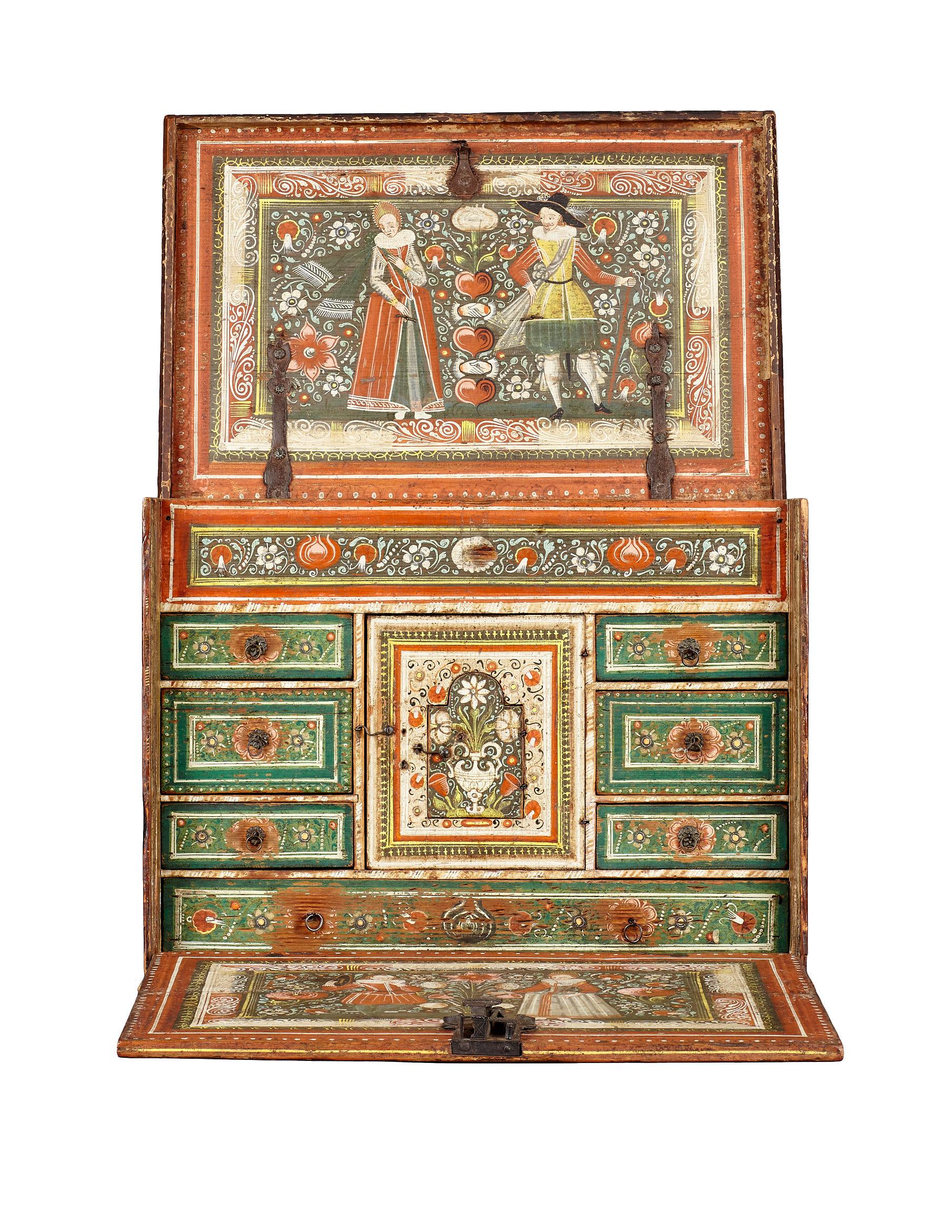 Elizabethan Polychrome Painted Marriage Cabinet, German, circa 1580-1600 In Good Condition In Matlock, Derbyshire