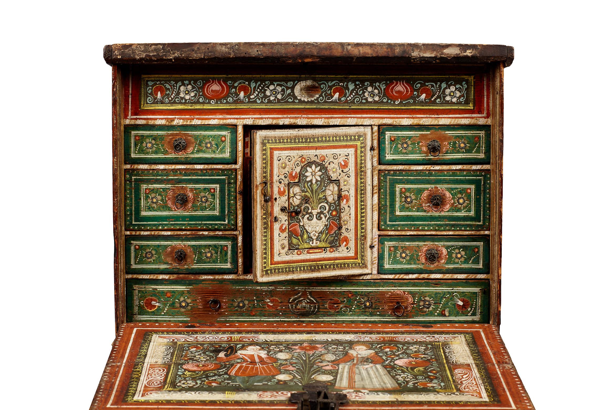 Elizabethan Polychrome Painted Marriage Cabinet, German, circa 1580-1600 2