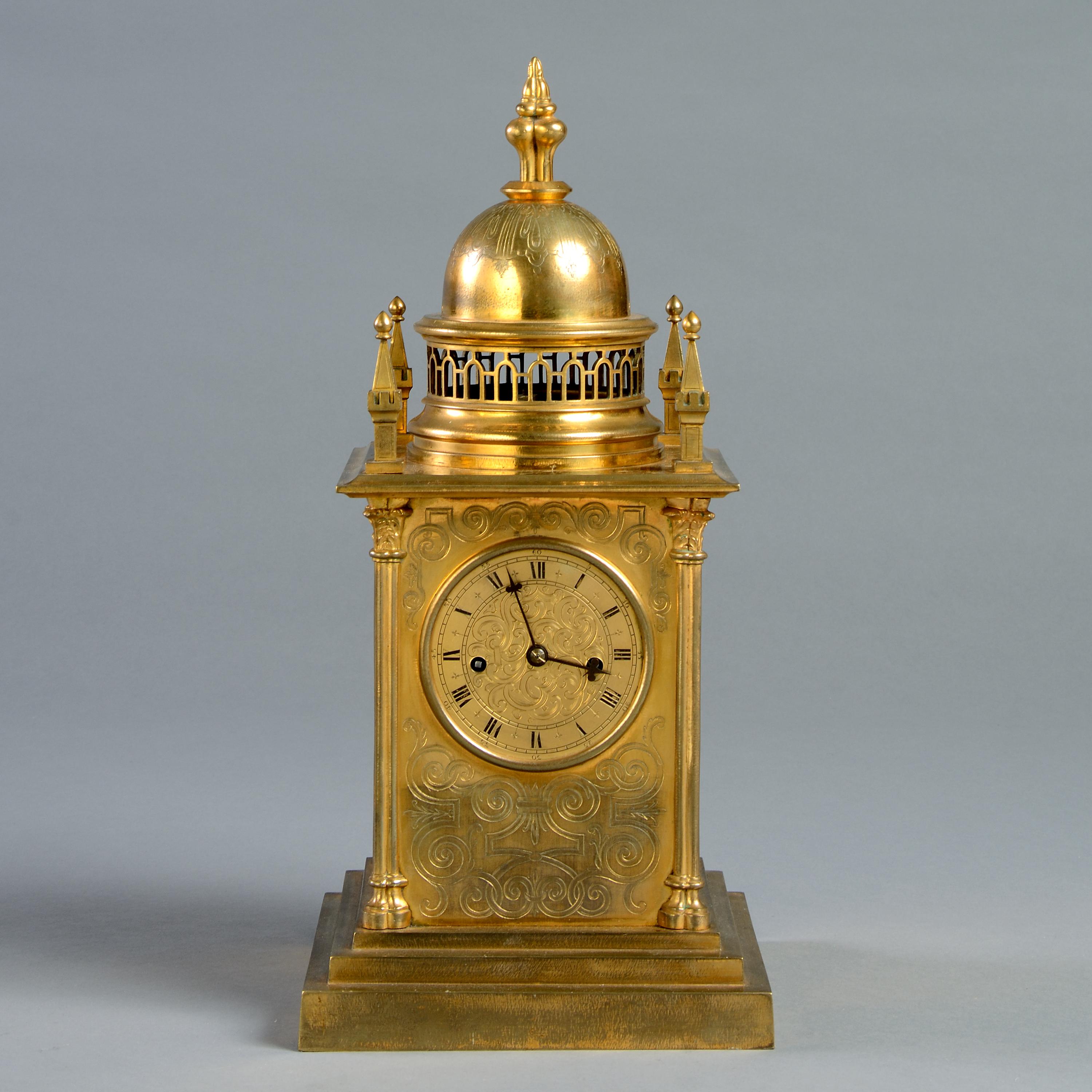 British Elizabethan Revival Mantel Clock, circa 1840 For Sale