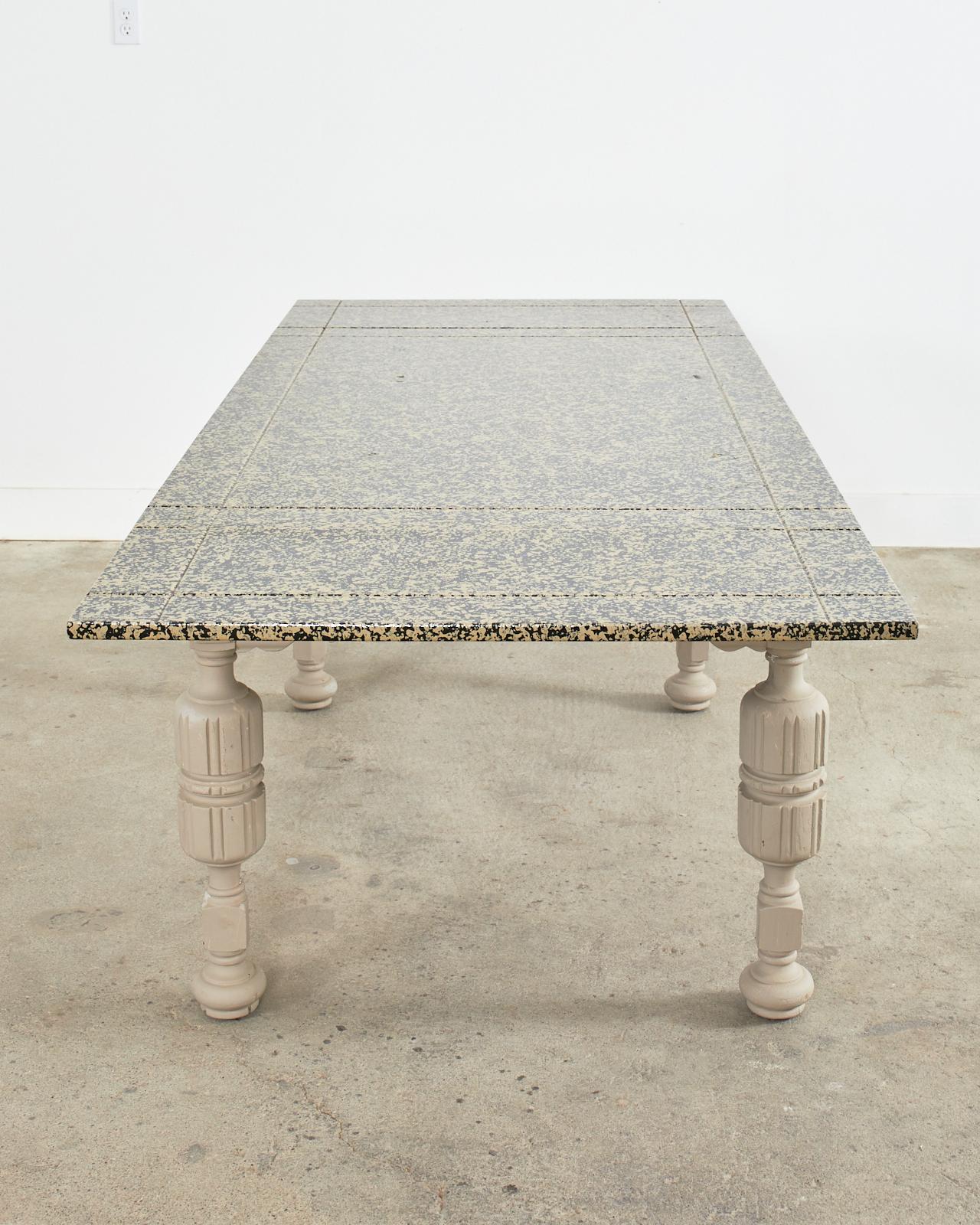 Elizabethan Style Dining Table Speckled by Artist Ira Yeager For Sale 8