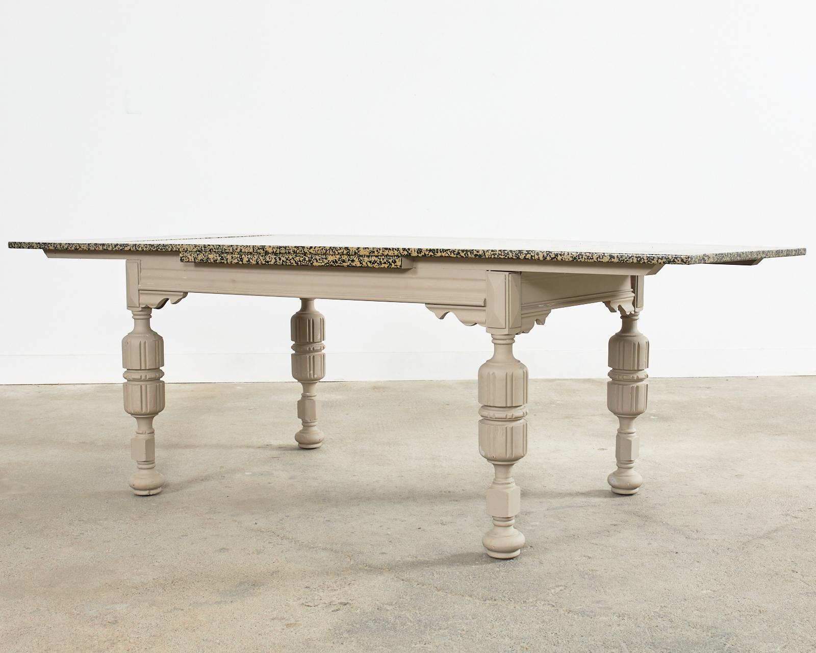 English Elizabethan Style Dining Table Speckled by Artist Ira Yeager For Sale