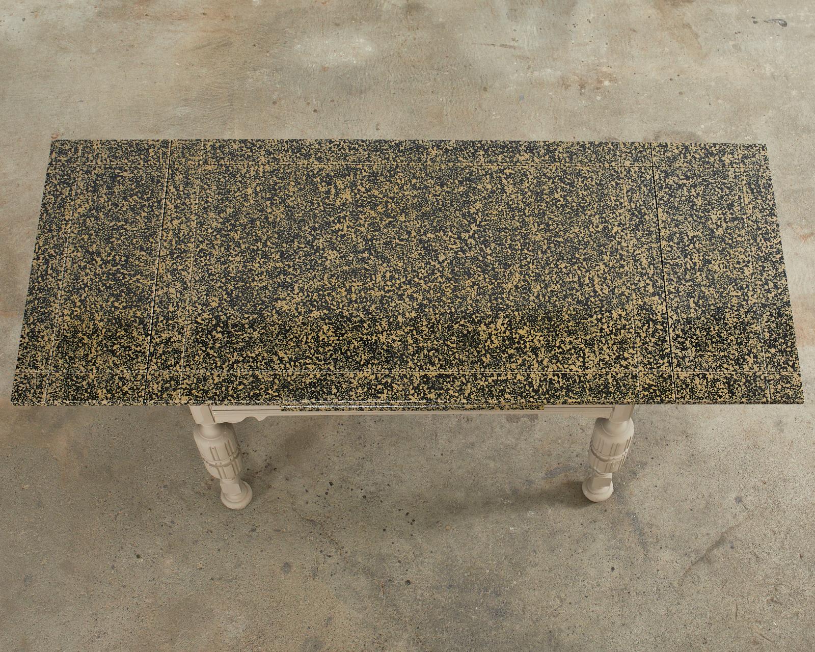 Lacquered Elizabethan Style Dining Table Speckled by Artist Ira Yeager For Sale
