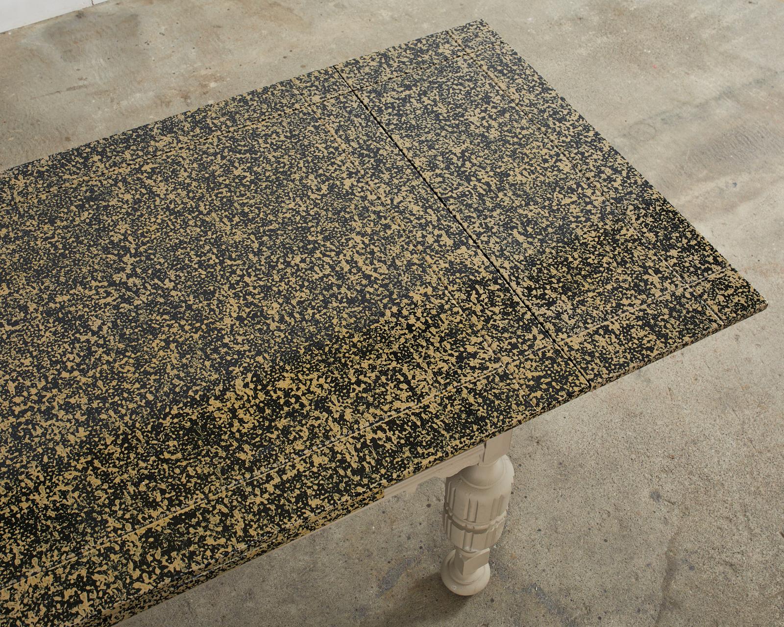 Wood Elizabethan Style Dining Table Speckled by Artist Ira Yeager For Sale