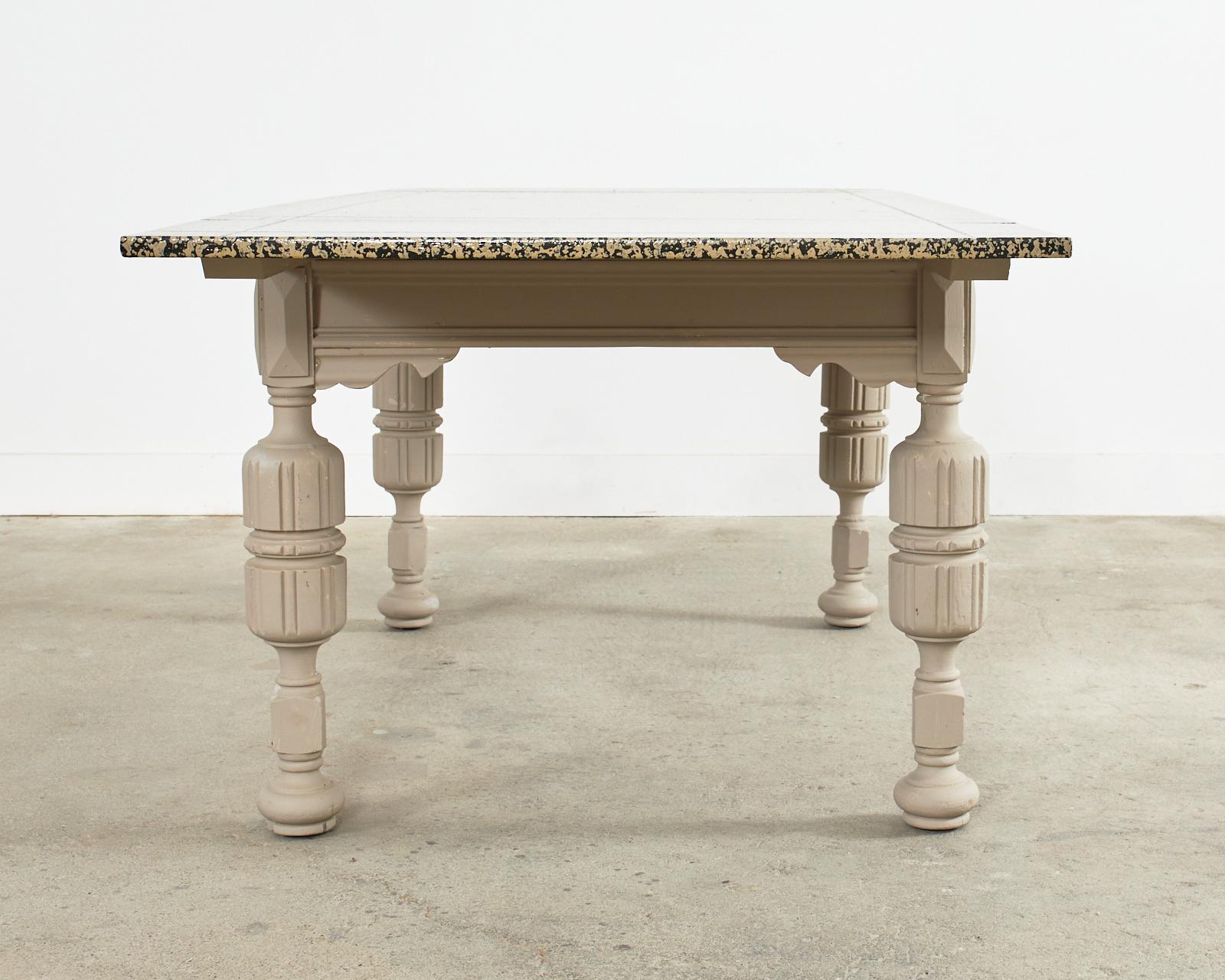 Elizabethan Style Dining Table Speckled by Artist Ira Yeager For Sale 1