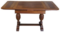Elizabethan Style English Oak Draw Leaf Refectory Dining Table Library Desk