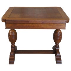 Retro Elizabethan Style English Oak Draw Leaf Refectory Dining Table Library Desk