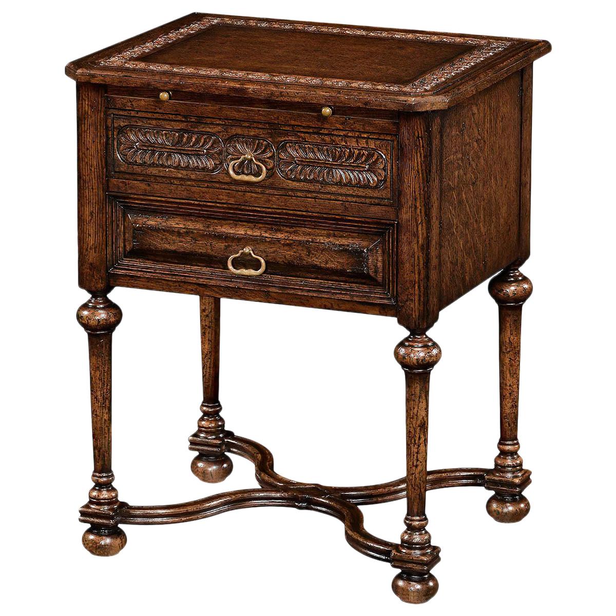 Elizabethan Style Oak Bedside Table For Sale
