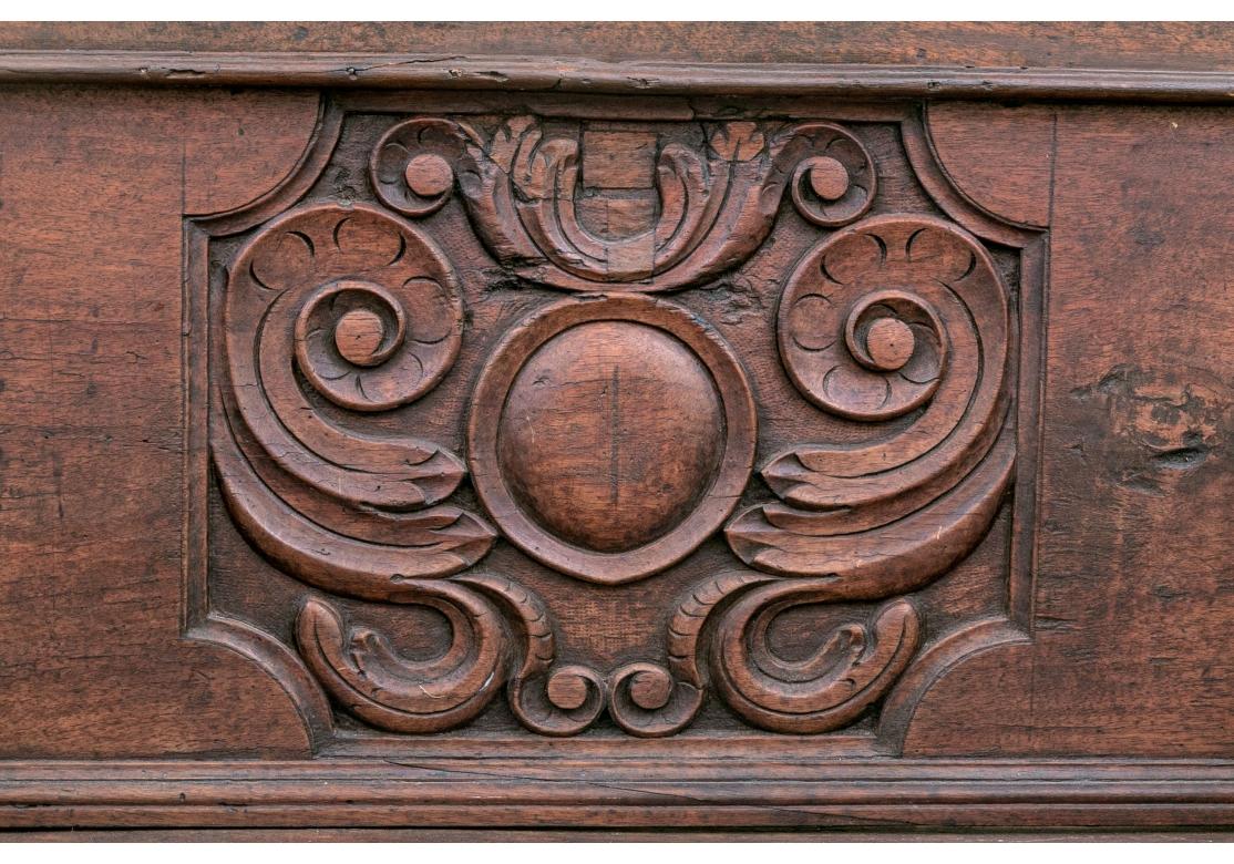Wood Elizabethan Style  Storage Bench Crafted From 18th Century Carved Elements For Sale