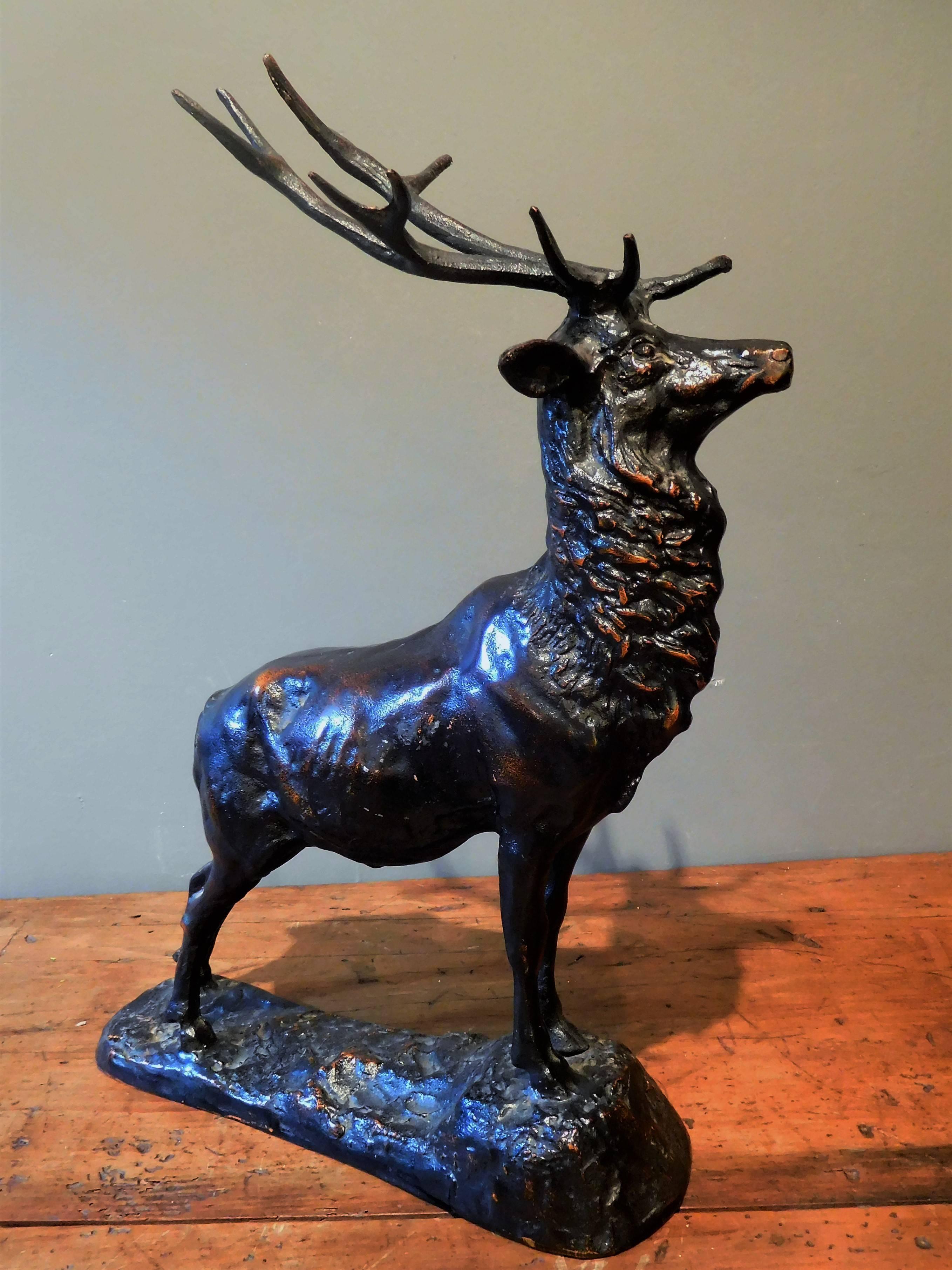 Sporting Art Elk Adirondack Lodge Table-Top Sculpture in Heavy Zinc Alloy, Mid-20th Century For Sale