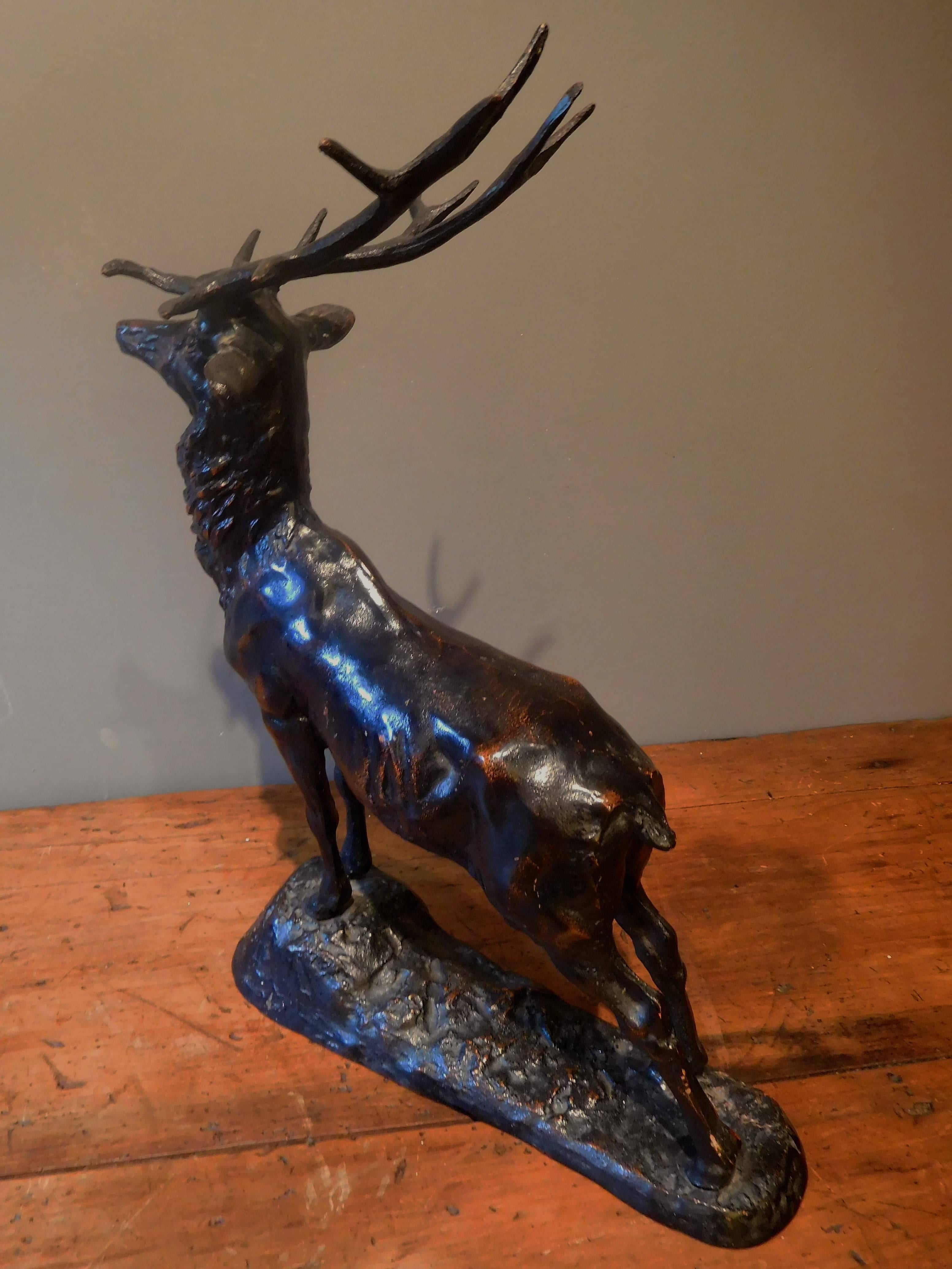 Elk Adirondack Lodge Table-Top Sculpture in Heavy Zinc Alloy, Mid-20th Century In Good Condition For Sale In Quechee, VT