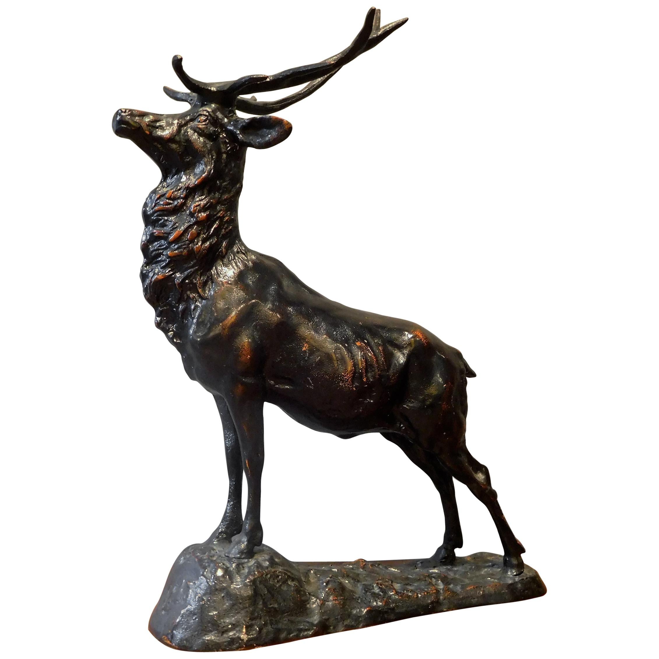 Elk Adirondack Lodge Table-Top Sculpture in Heavy Zinc Alloy, Mid-20th Century For Sale