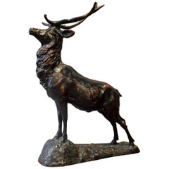 Elk Adirondack Lodge Table-Top Sculpture in Heavy Zinc Alloy, Mid-20th Century