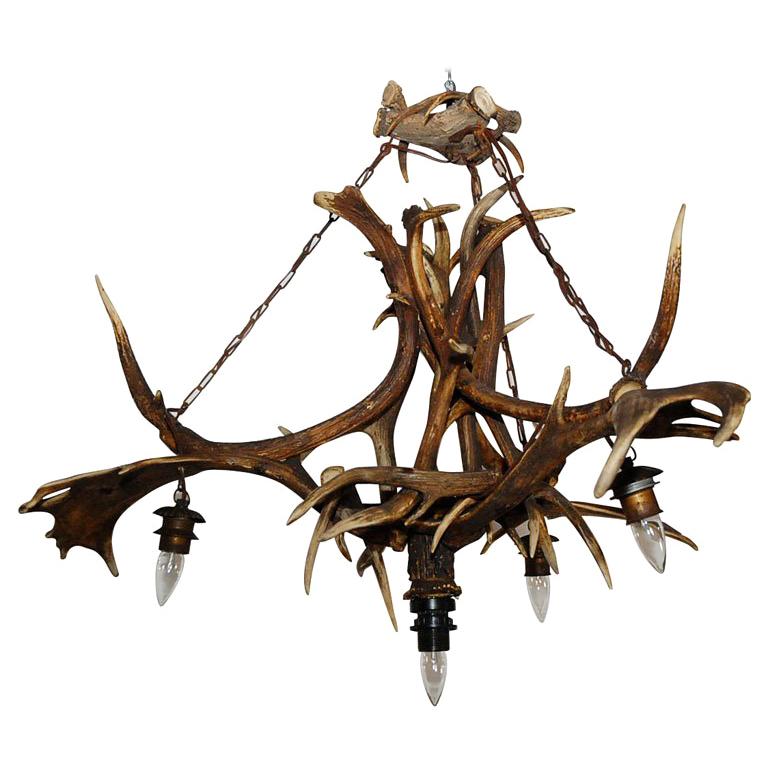 Elk and Deer Horn Chandelier For Sale