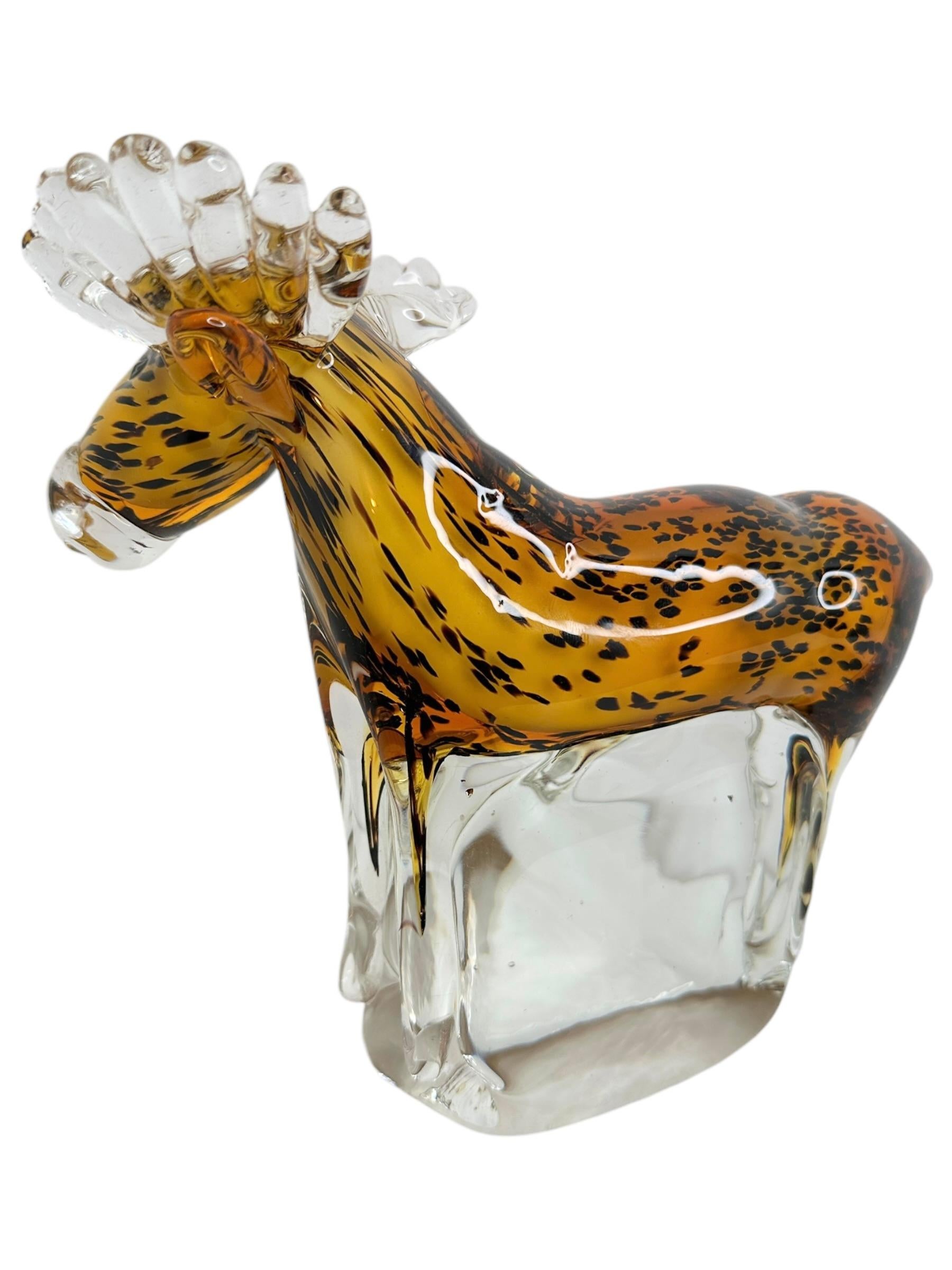 Italian Elk Animal Sculpture Statue Murano Glass, Vintage, Italy, 1980s For Sale