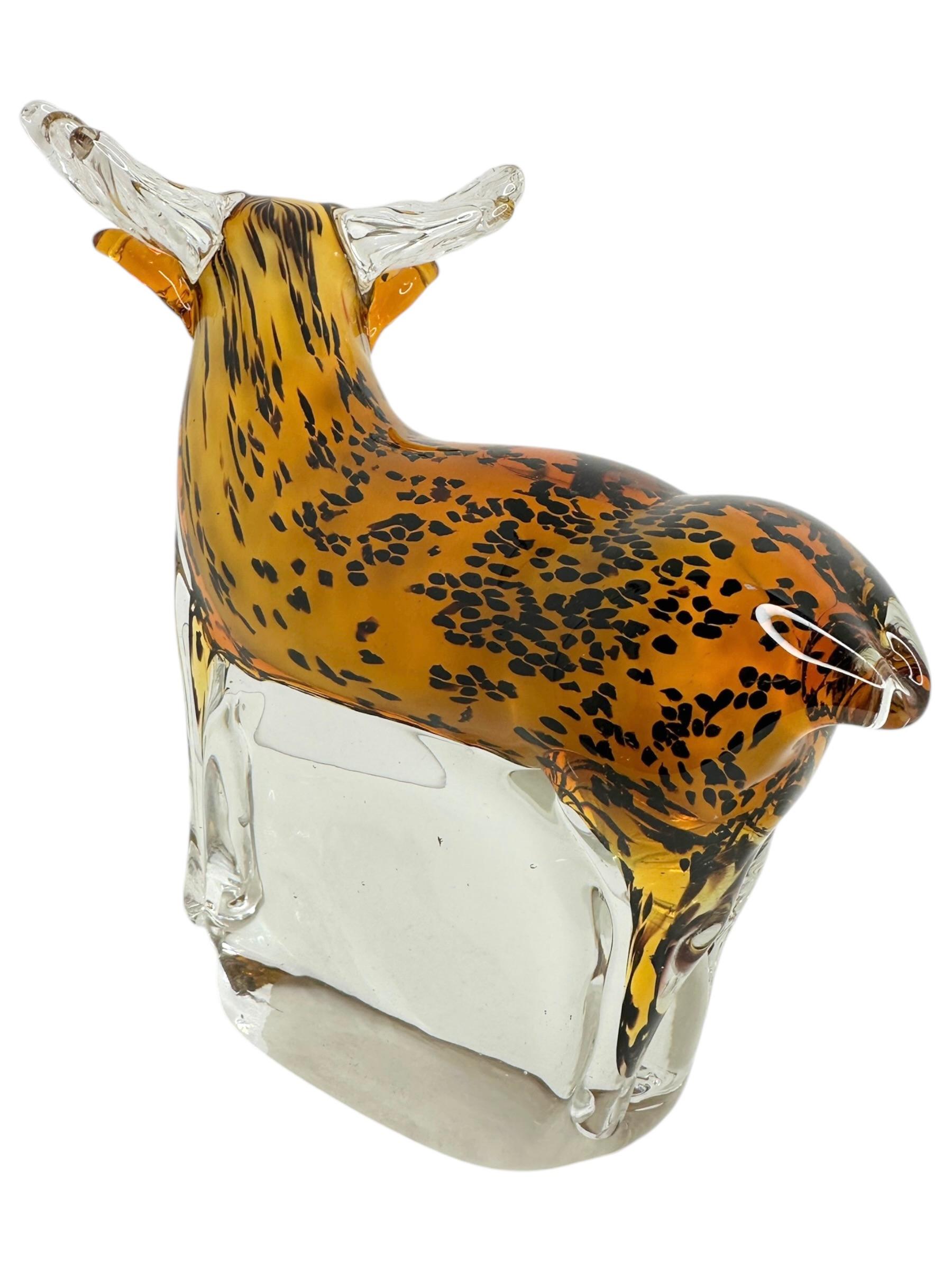 Hand-Crafted Elk Animal Sculpture Statue Murano Glass, Vintage, Italy, 1980s For Sale