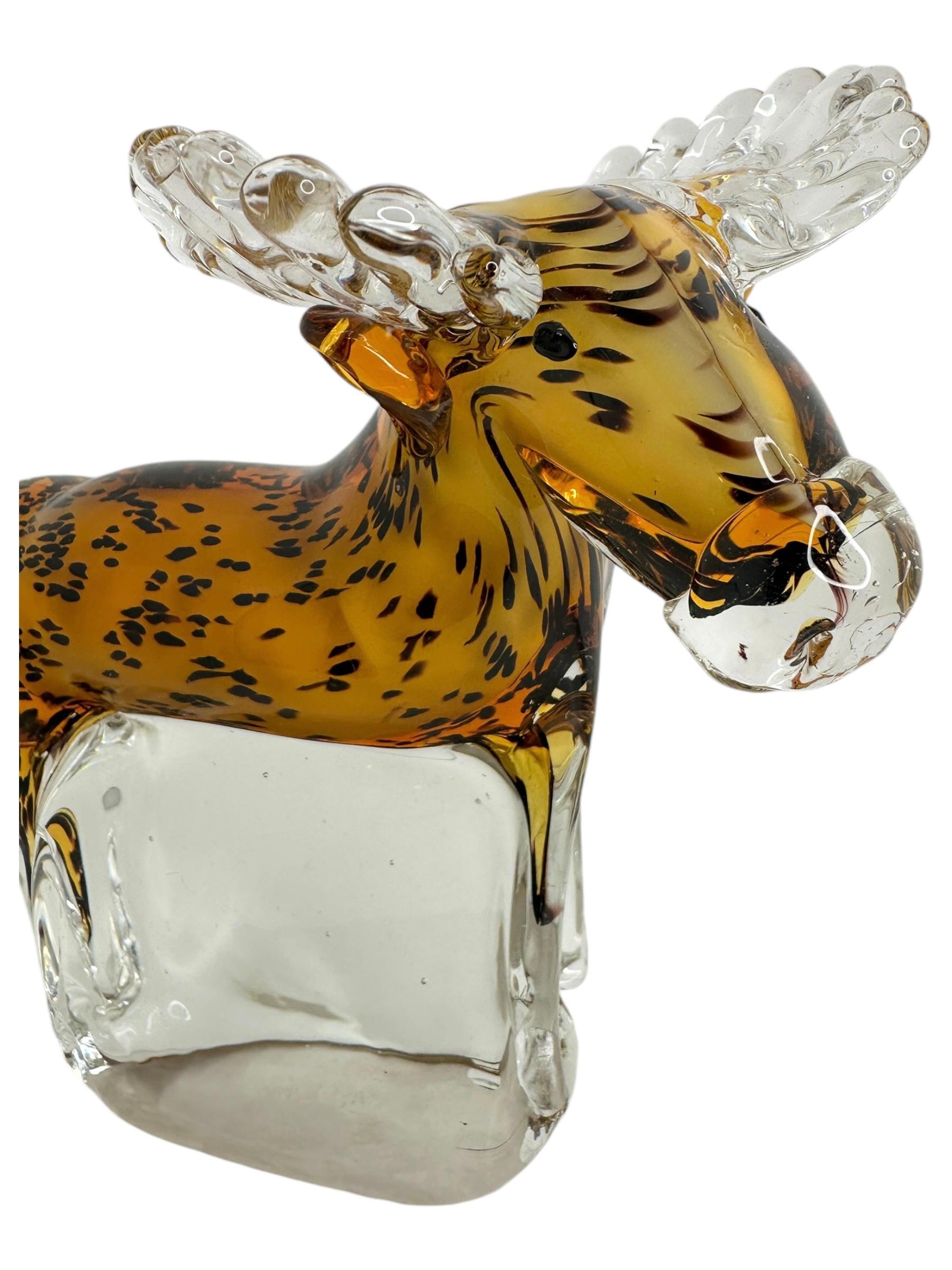 Late 20th Century Elk Animal Sculpture Statue Murano Glass, Vintage, Italy, 1980s For Sale