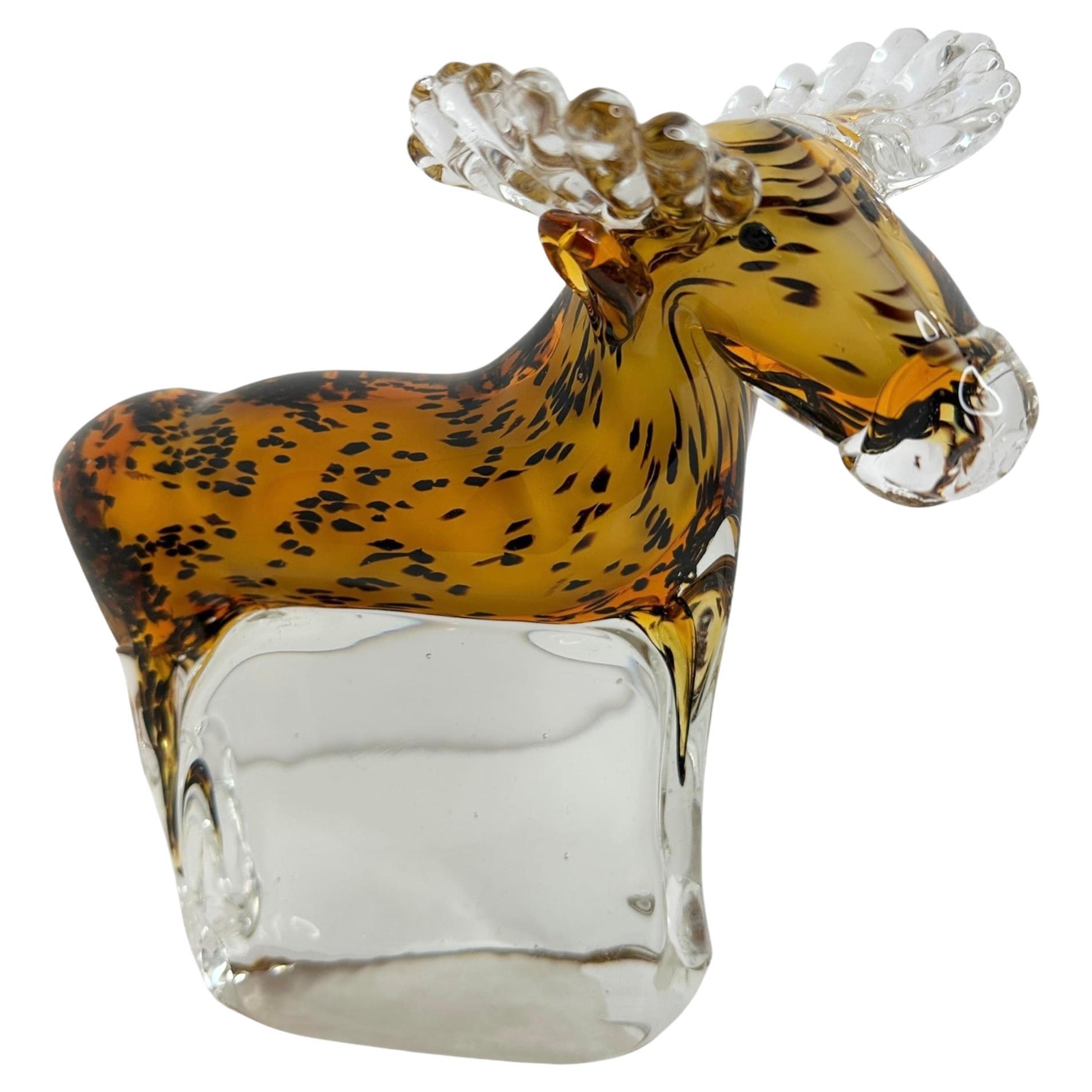 Scultura animale alce Statua in vetro di Murano, Vintage, Italia, anni '80