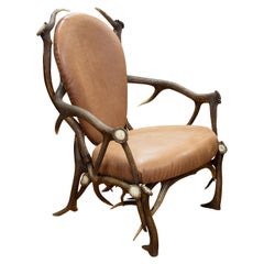 Elk Antler and Leather Chair
