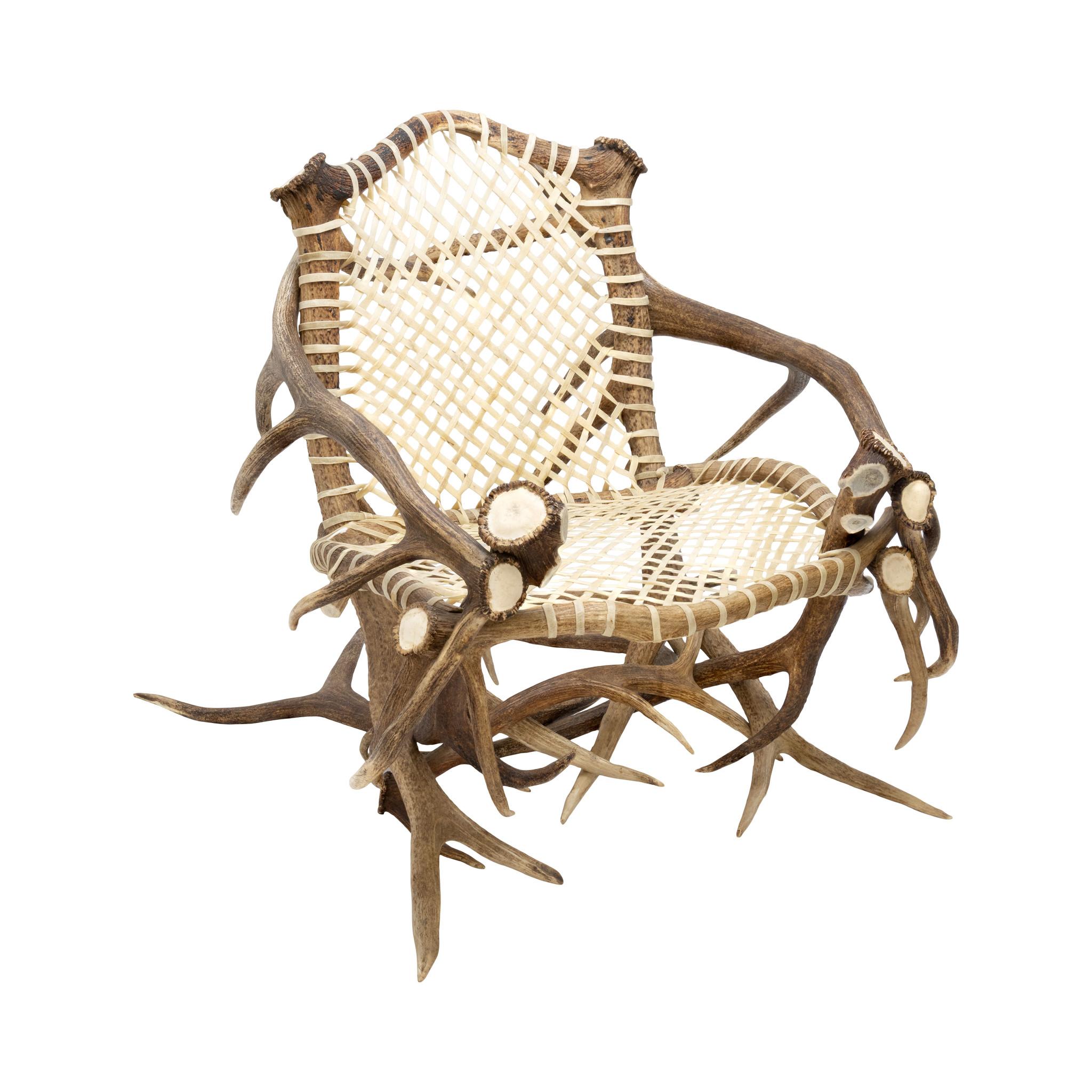 Elk Antler and Rawhide Armchair (Geweih) im Angebot