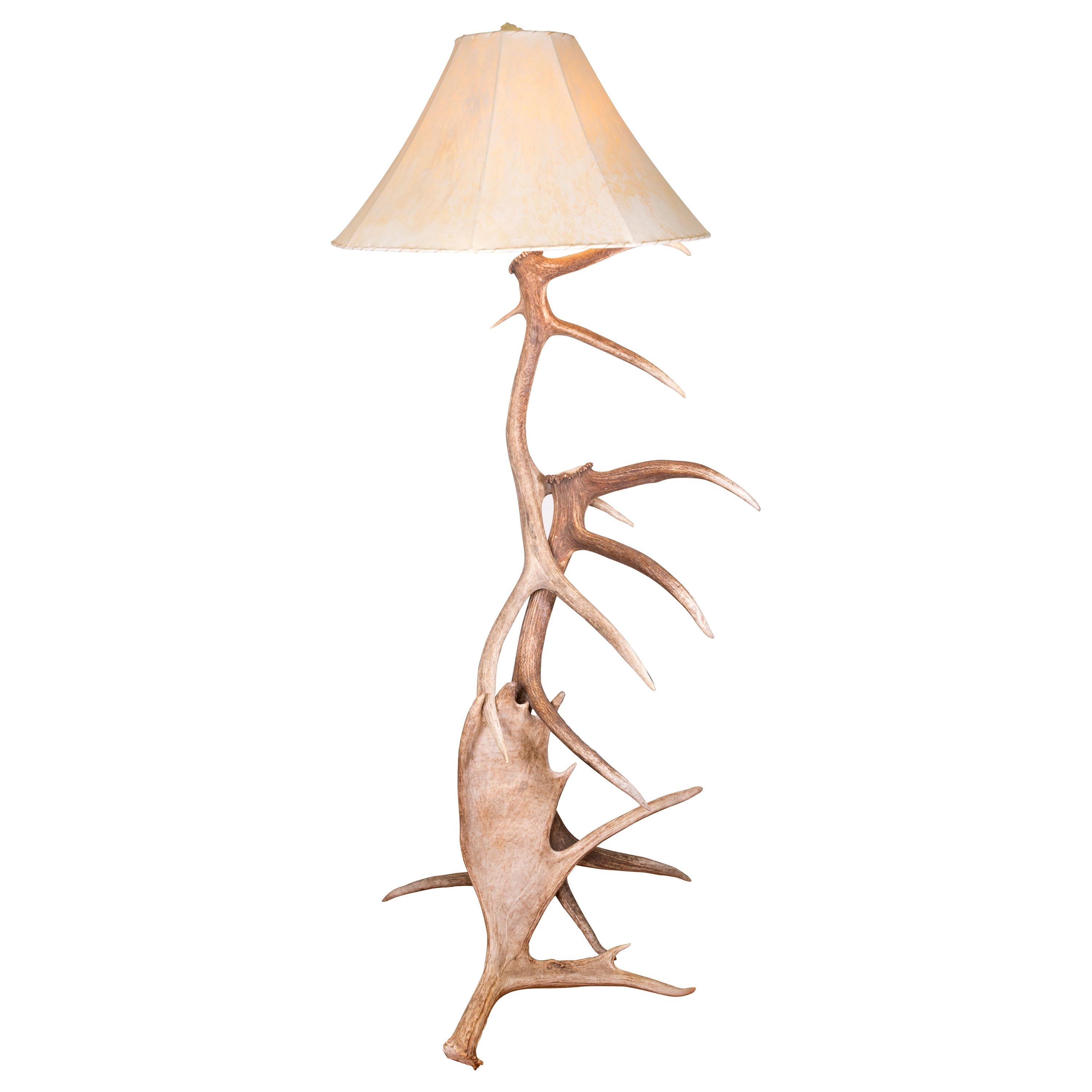 Elk Antler Floor Lamp with Moose Base