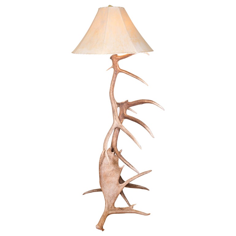 Elk Antler Floor Lamp With Moose Base, Elk Antler Table Lamp