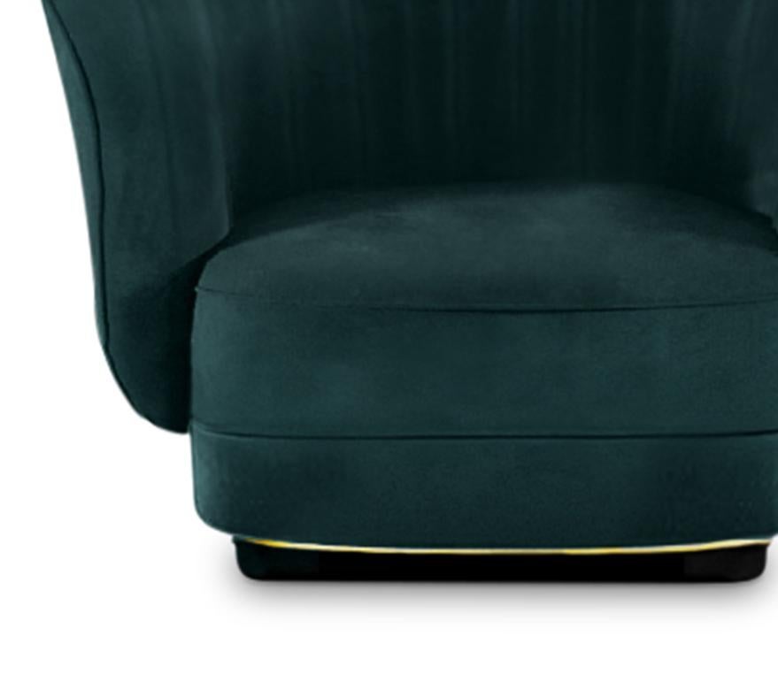 Art Deco Elk Armchair in Cotton Velvet With Black Glossy Lacquered Base For Sale