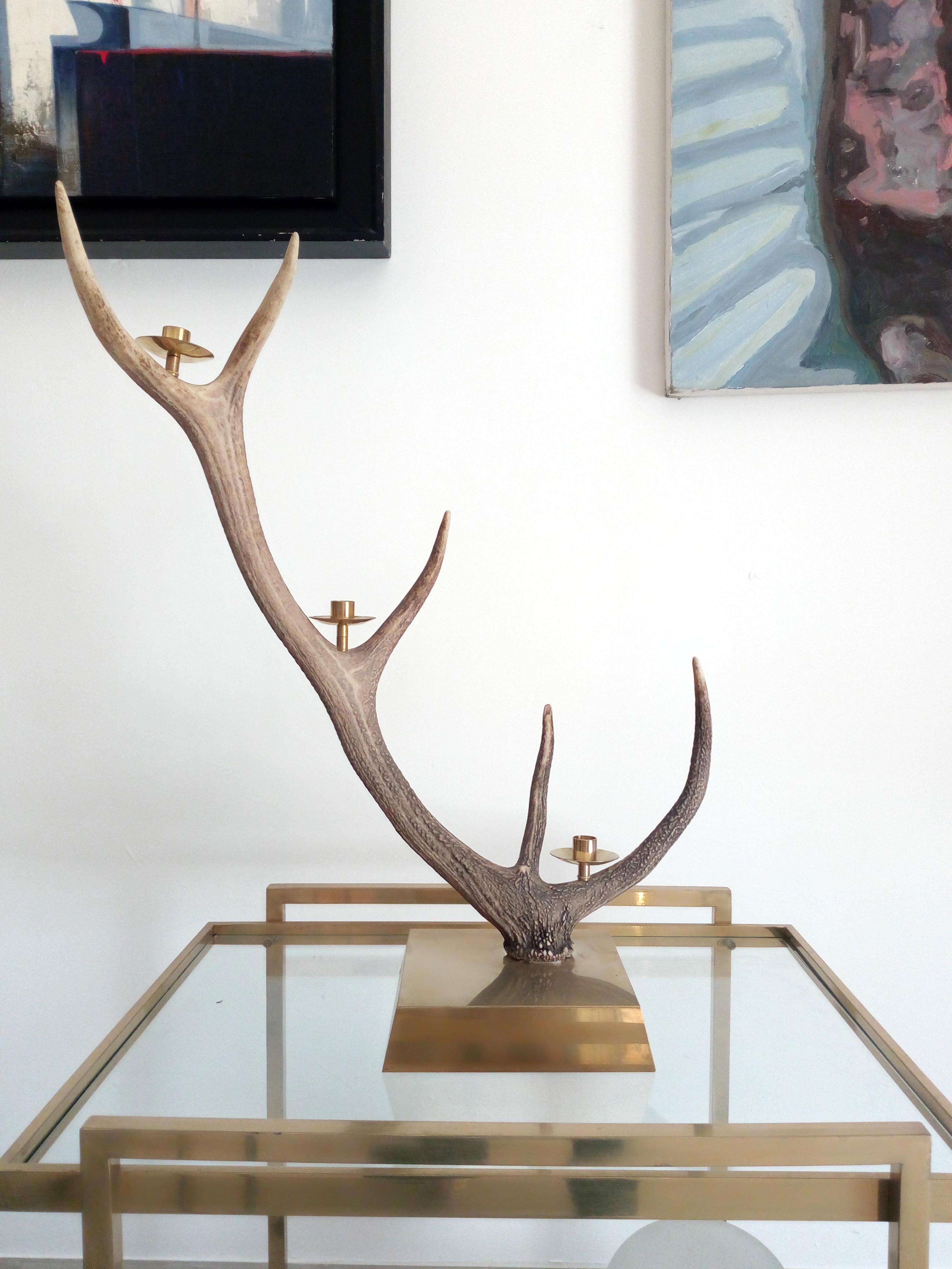 Mid-Century Modern Elk Horn Three-Light Candleholder, Italy