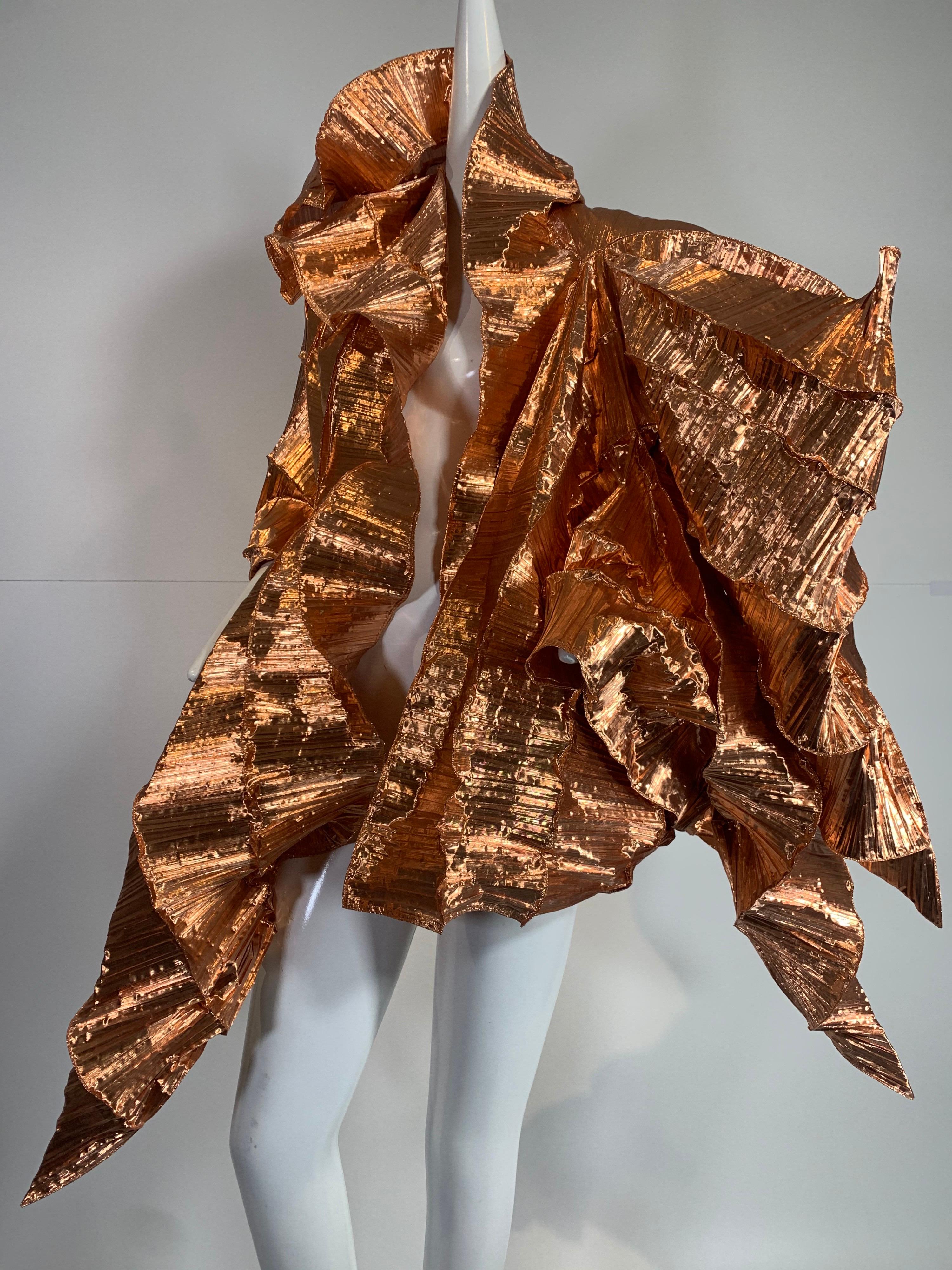 Brown Elke Walters Copper Pleated Avant Garde Opera Coat w/ Architectural Interest