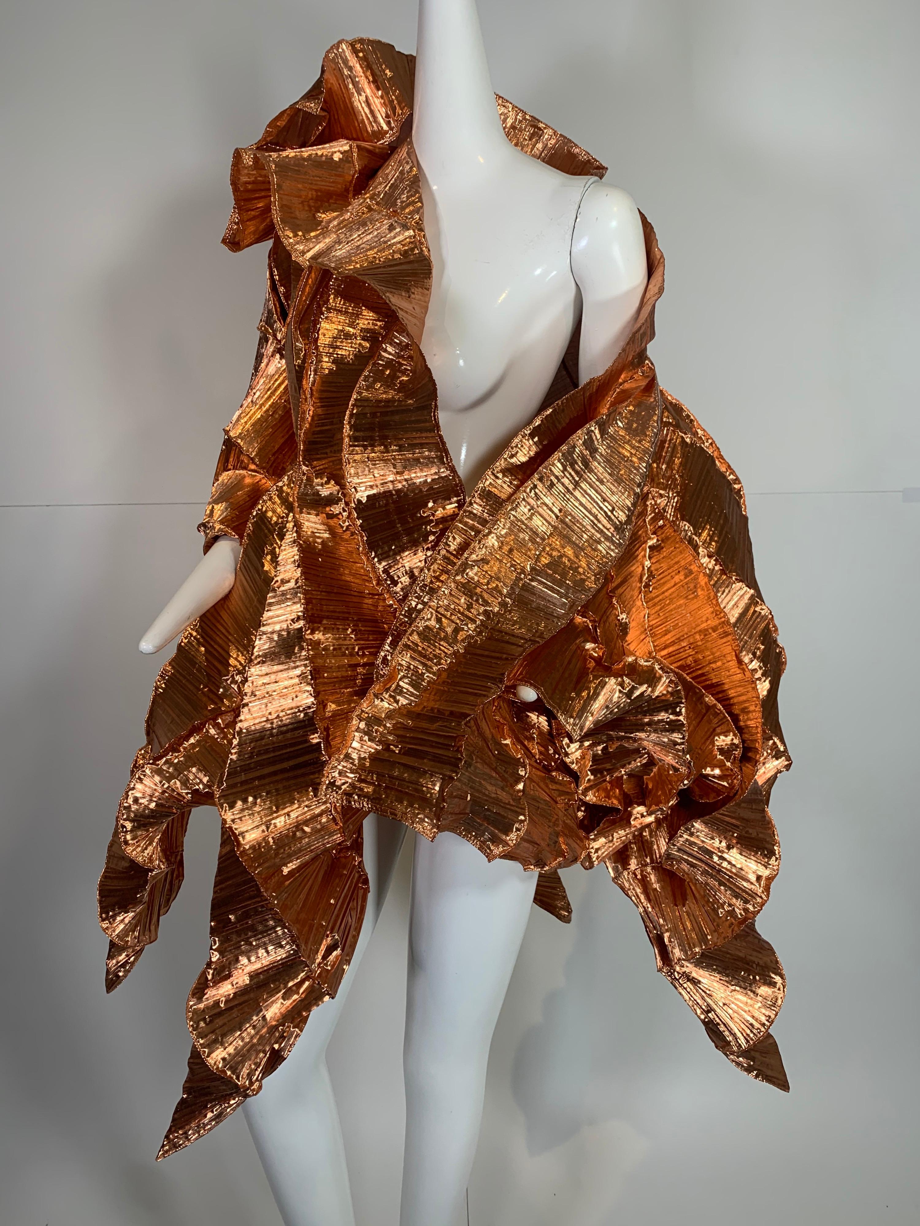 Elke Walters Copper Pleated Avant Garde Opera Coat w/ Architectural Interest In Excellent Condition In Gresham, OR