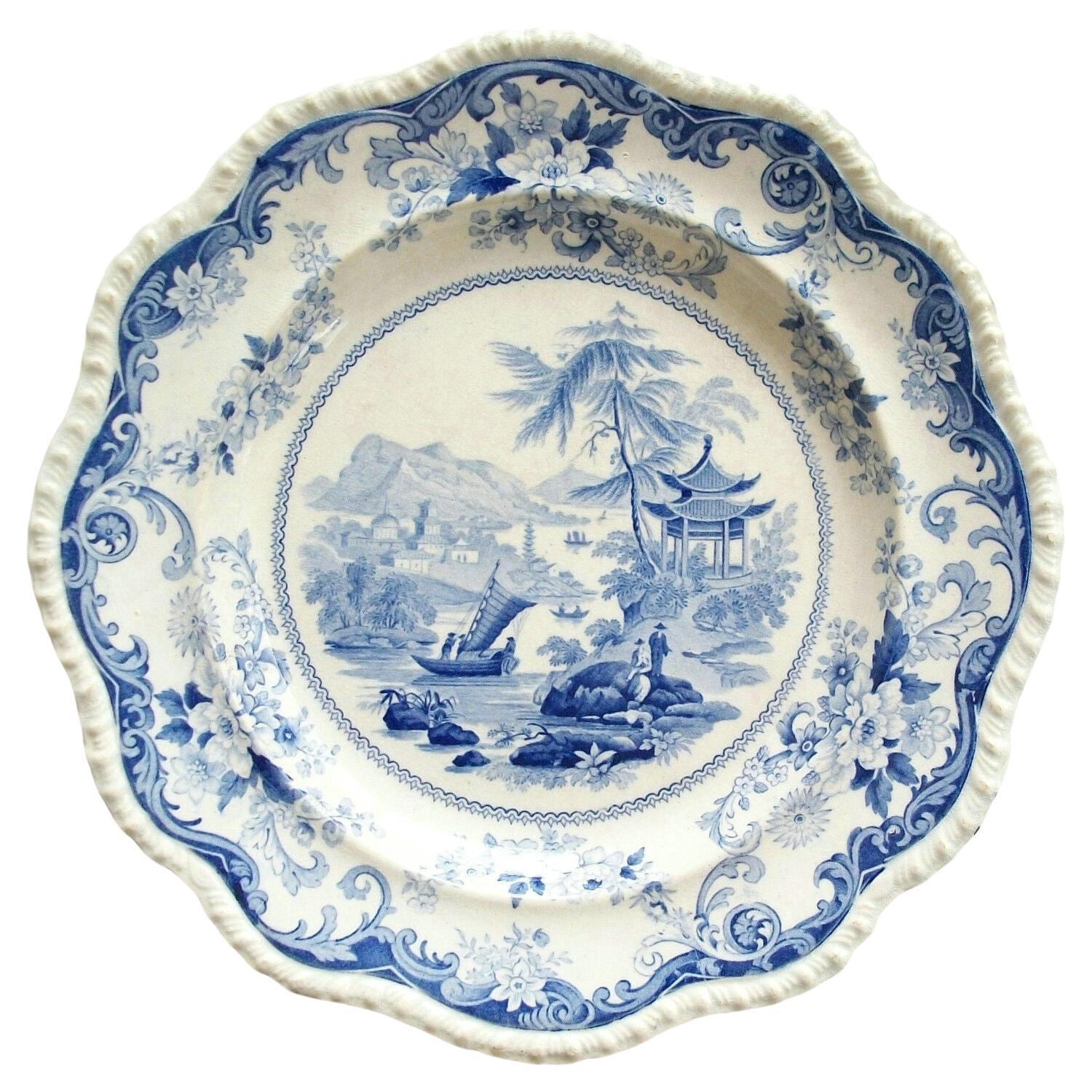 ELKIN KNIGHT & BRIDGWOOD - Canton Views - Antique Dinner Plate - U.K. - C. 1830 For Sale