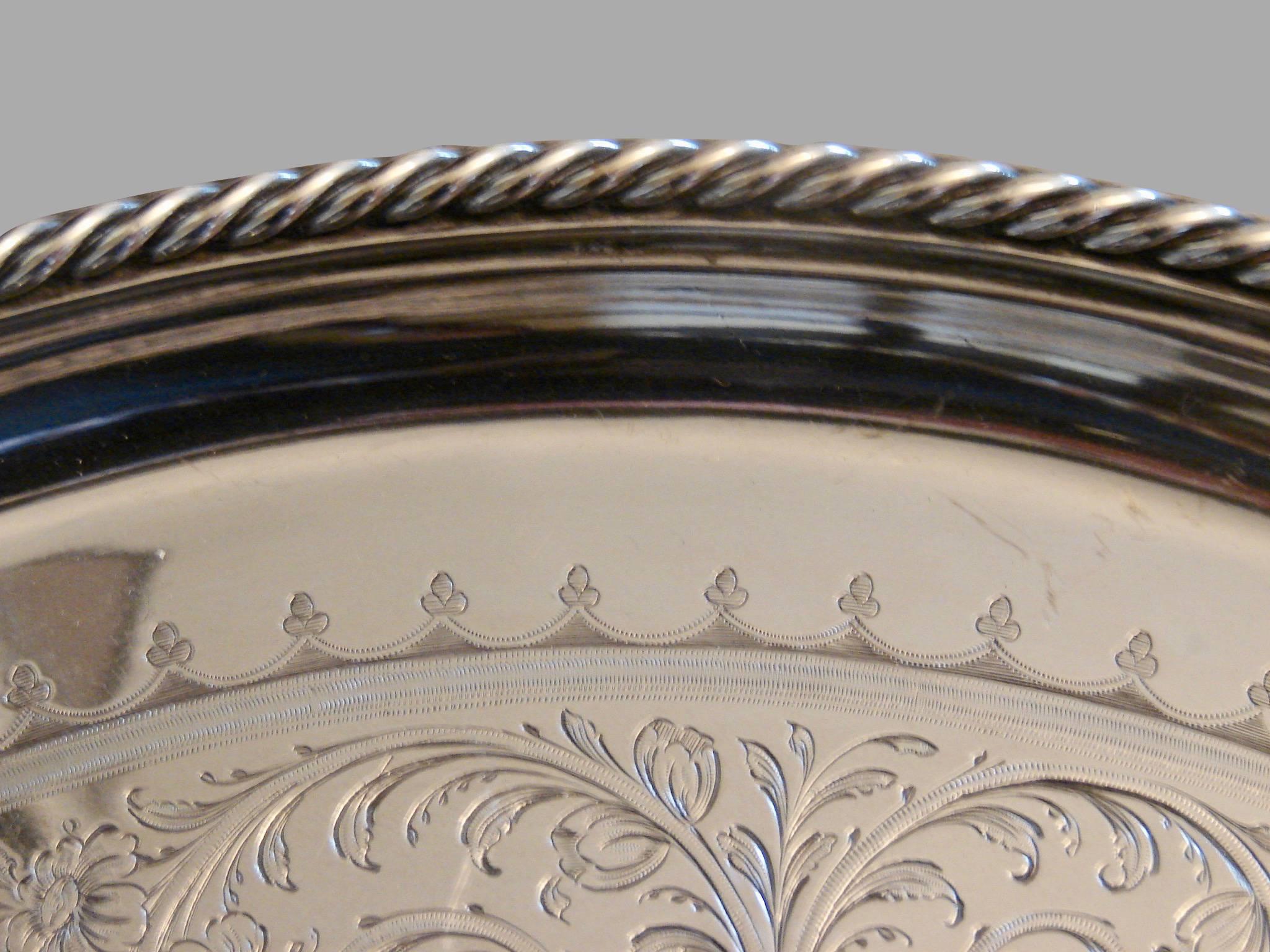 Victorian Elkington & Company Engine-Turned Silver-plate Tray Made in 1849