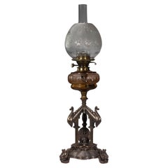 Elkington. An exhibition quality Aesthetic Movement silver plated oil lamp