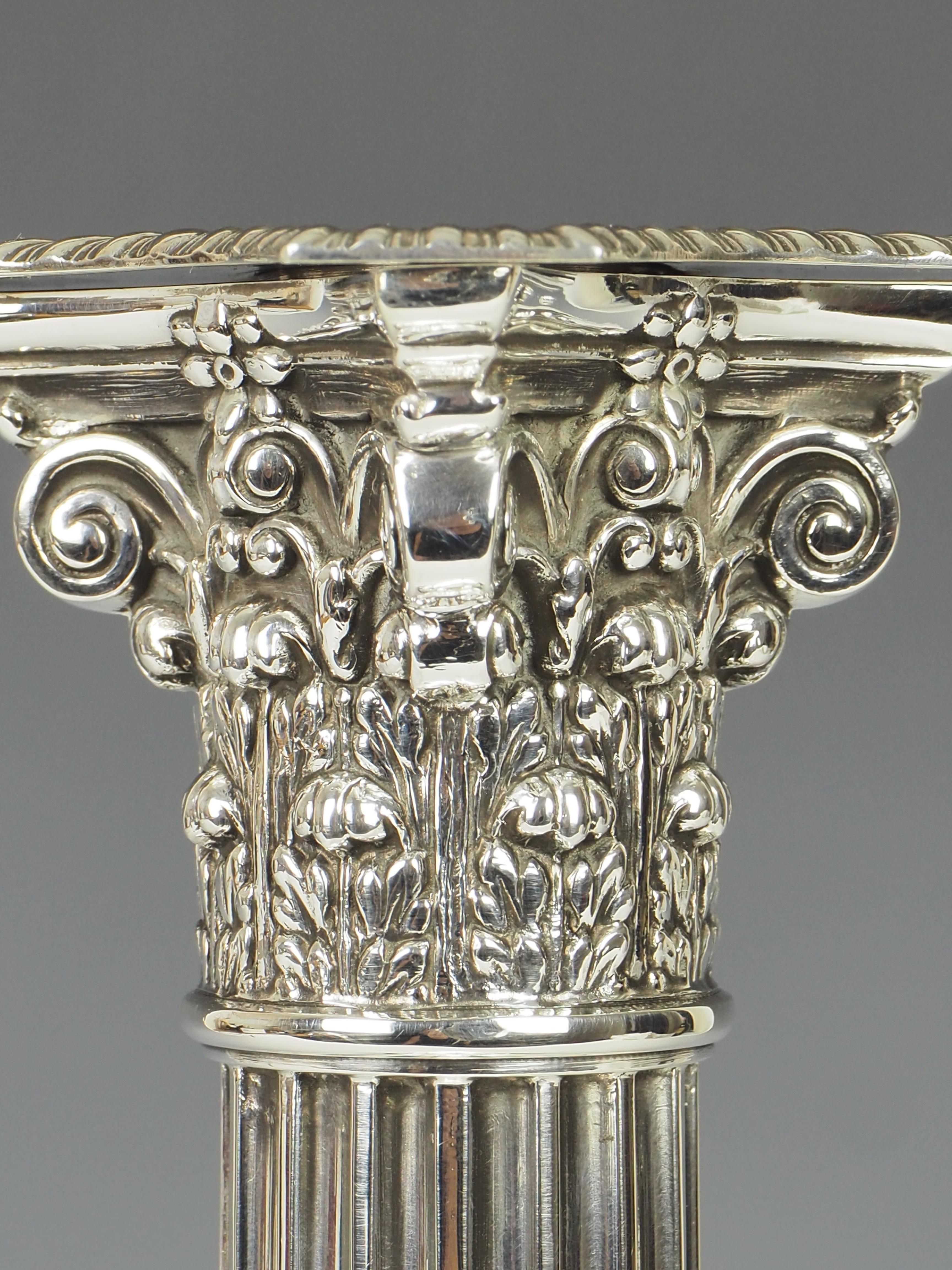 Elkington & Co 1901 Birmingham Sterling Silver Stamped Corinthium Column Candles 5