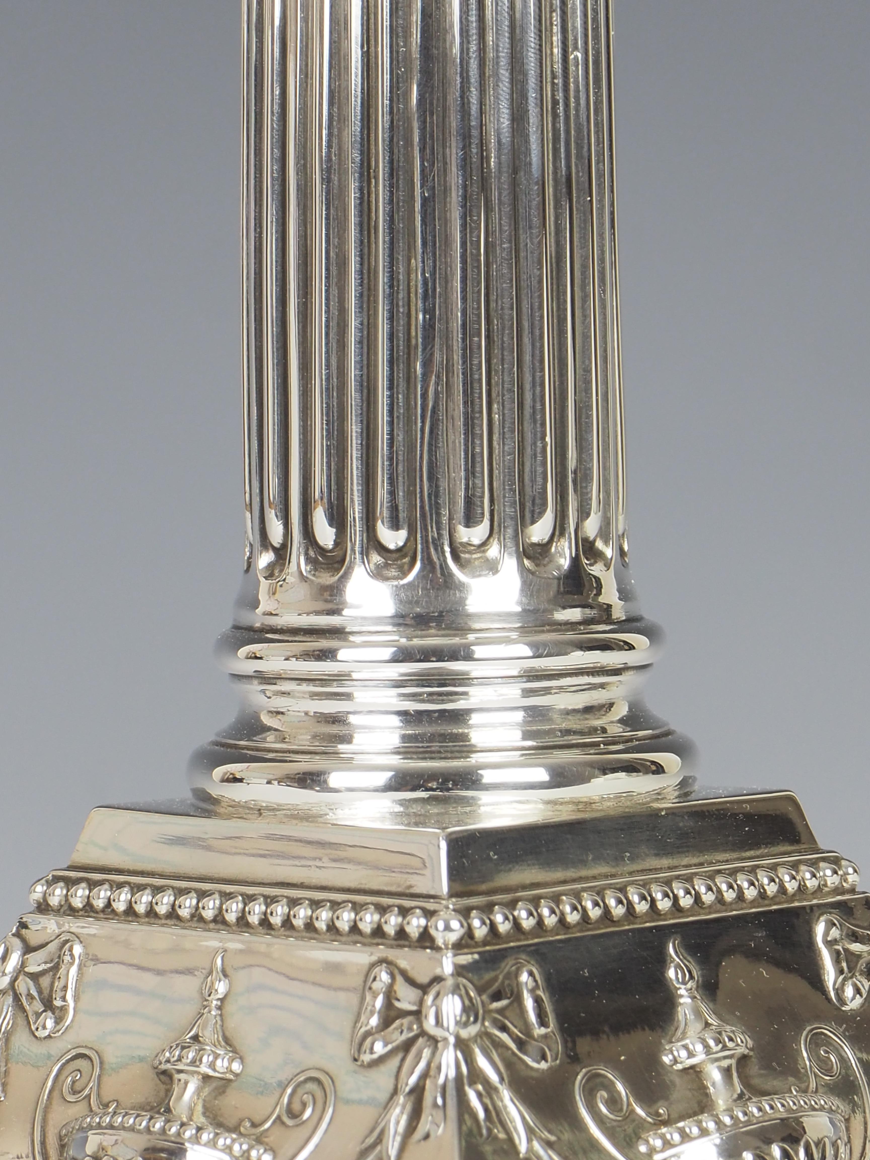 Elkington & Co 1901 Birmingham Sterling Silver Stamped Corinthium Column Candles 7