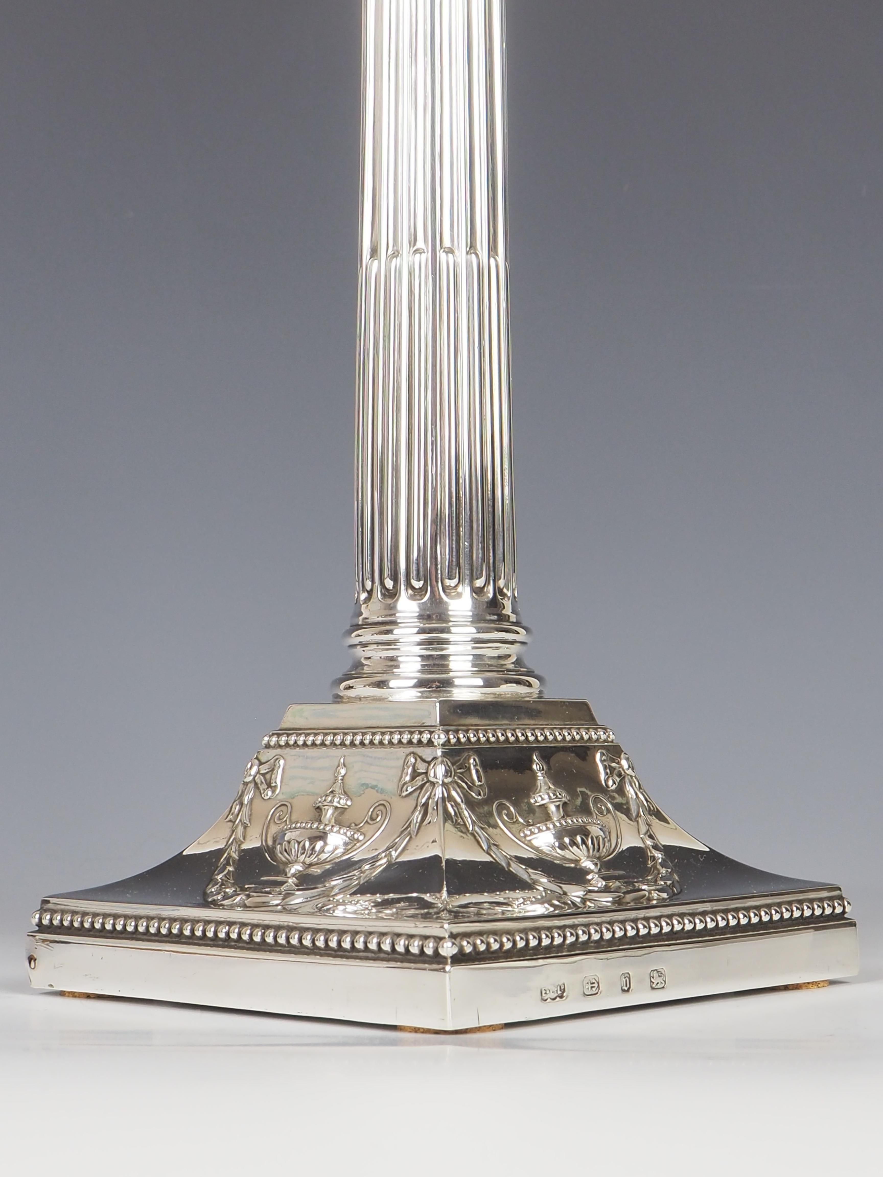 Elkington & Co 1901 Birmingham Sterling Silver Stamped Corinthium Column Candles 8
