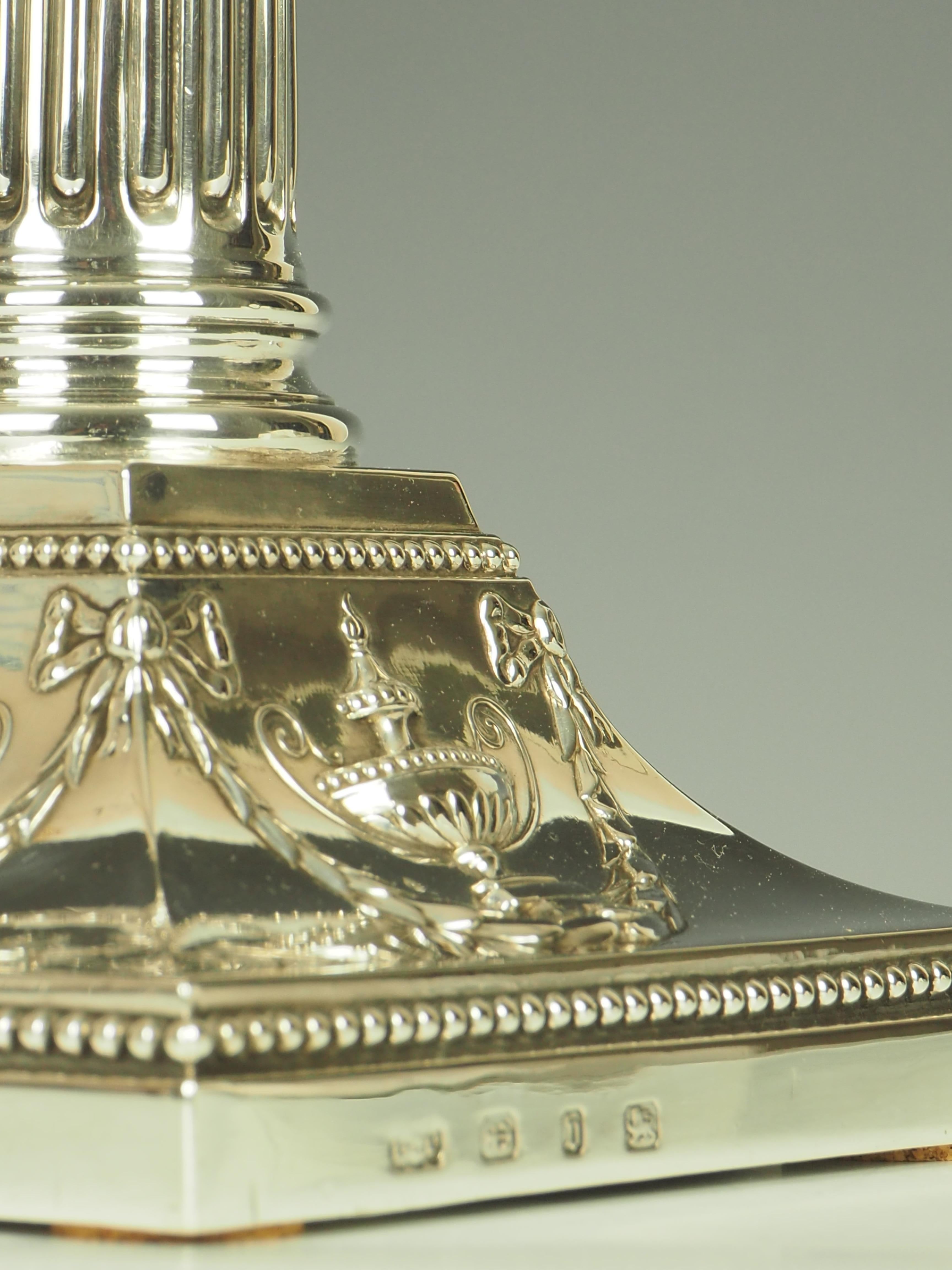 Elkington & Co 1901 Birmingham Sterling Silver Stamped Corinthium Column Candles 10