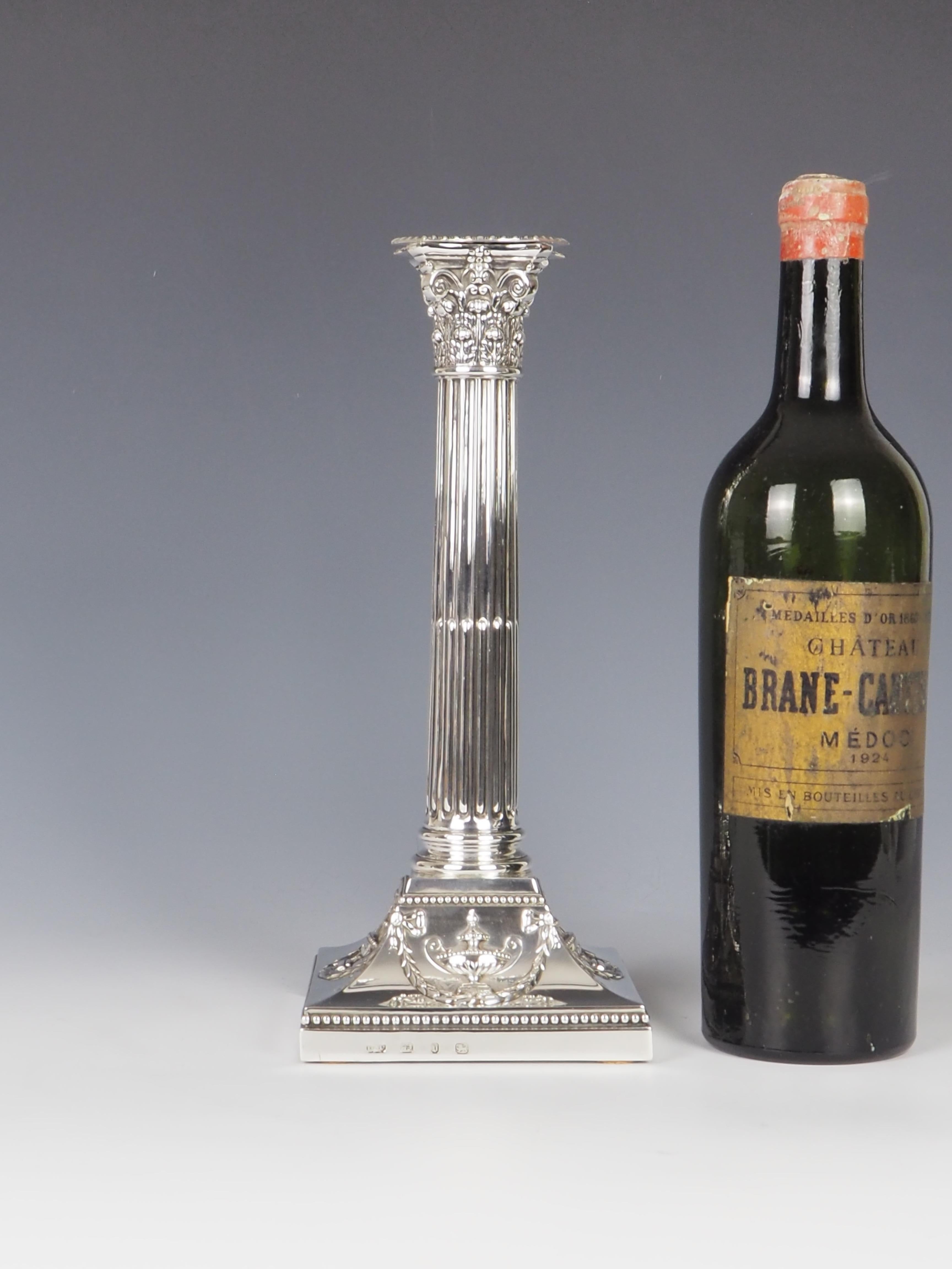 British Elkington & Co 1901 Birmingham Sterling Silver Stamped Corinthium Column Candles