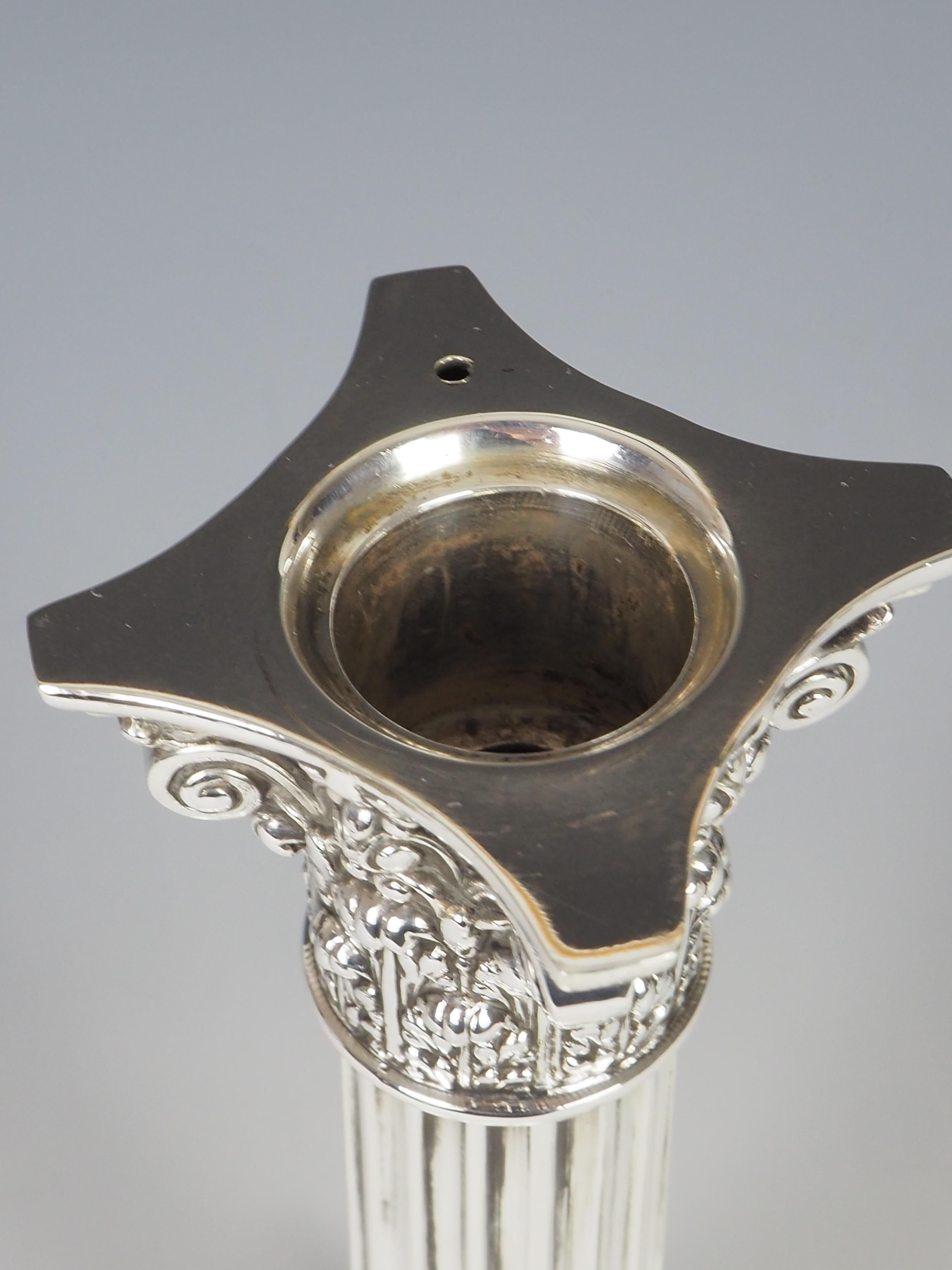 Elkington & Co 1901 Birmingham Sterling Silver Stamped Corinthium Column Candles 1
