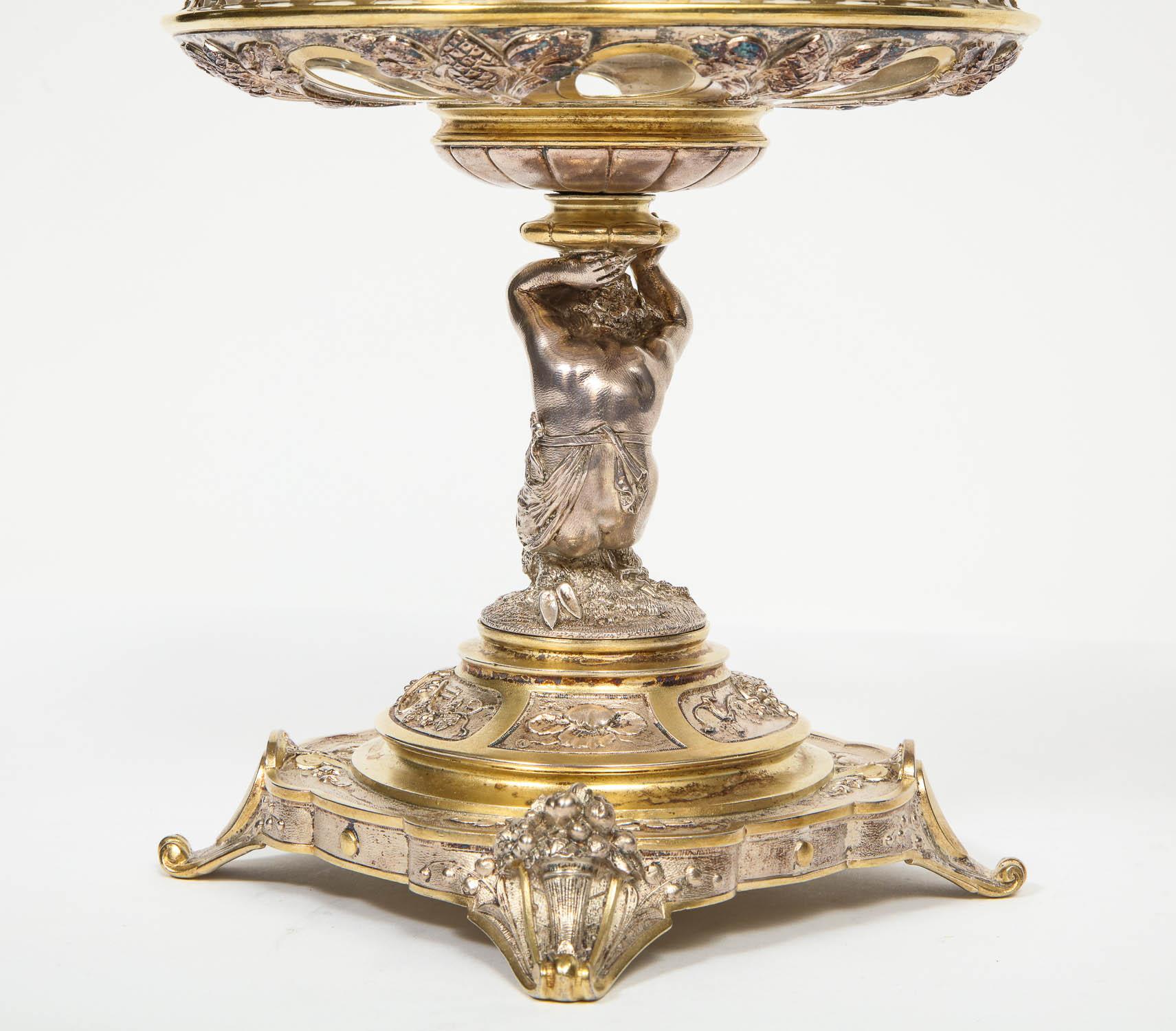 Elkington & Co., a Pair of Gilt and Silvered Bronze Tazza Centerpieces 3